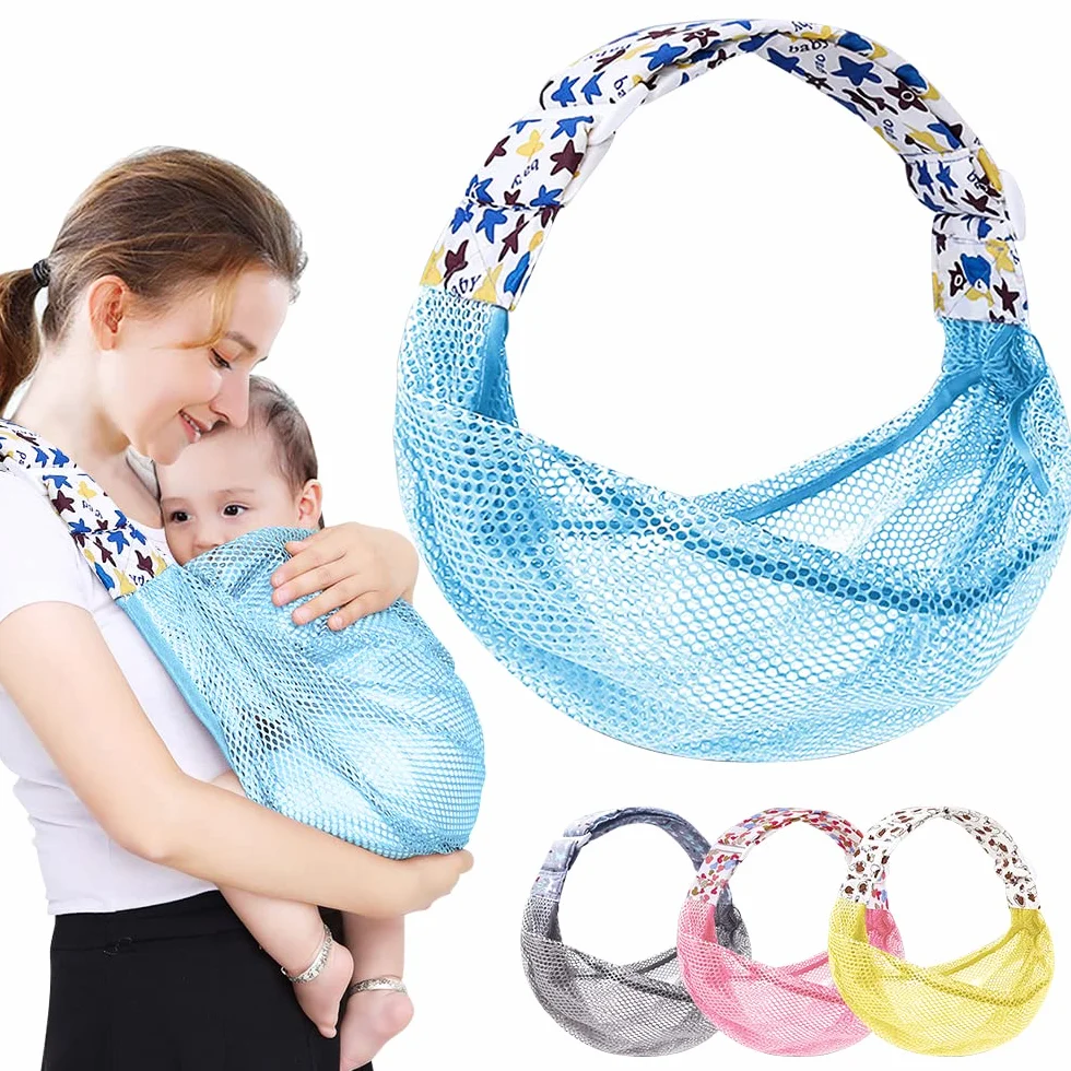 Fascia traspirante per il trasporto del bebè, regolabile, ad asciugatura rapida, tessuto a rete 3D, spallacci spessi, elastico per l'estate, la piscina, la spiaggia (blu)