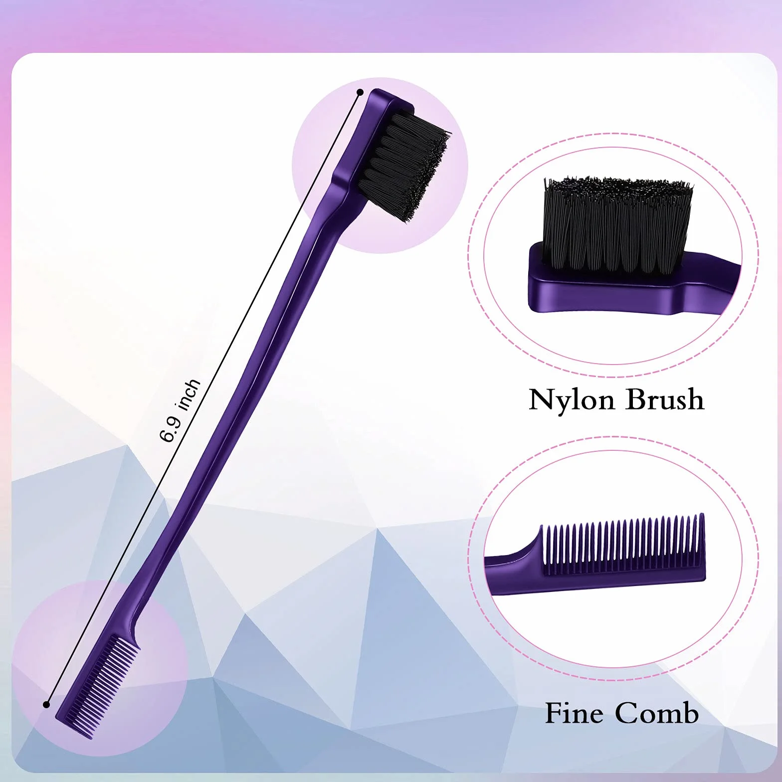 Set di 3 Pennelli Stuzzicanti Spazzola per Bordi e Pettine Spazzola per Capelli con Setole Pettine Stuzzicante Pettini a Coda di Topo per Donna (Viola)