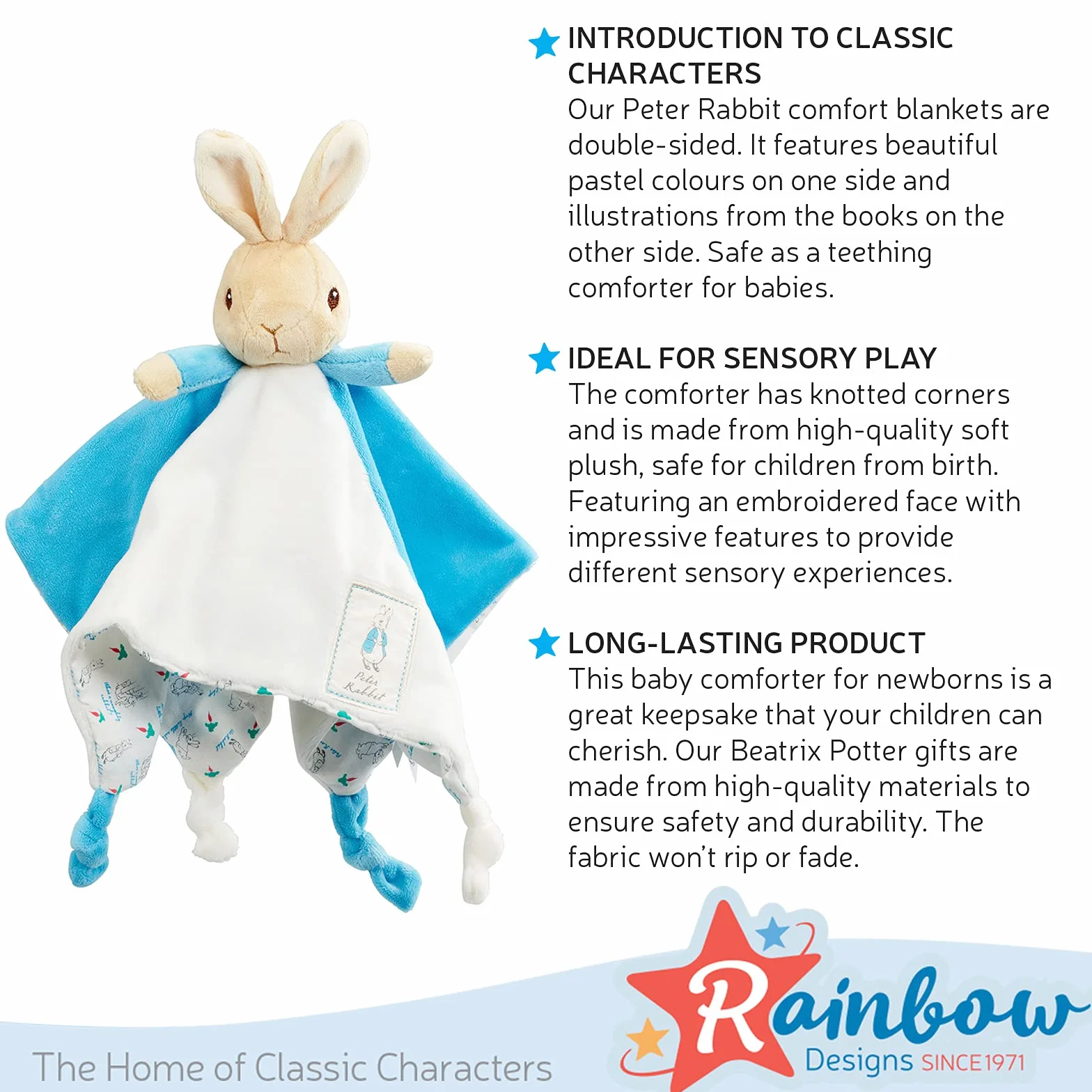 Official Peter Rabbit Comfort Blanket - Beatrix Potter Soft Toy for Babies and Toddlers