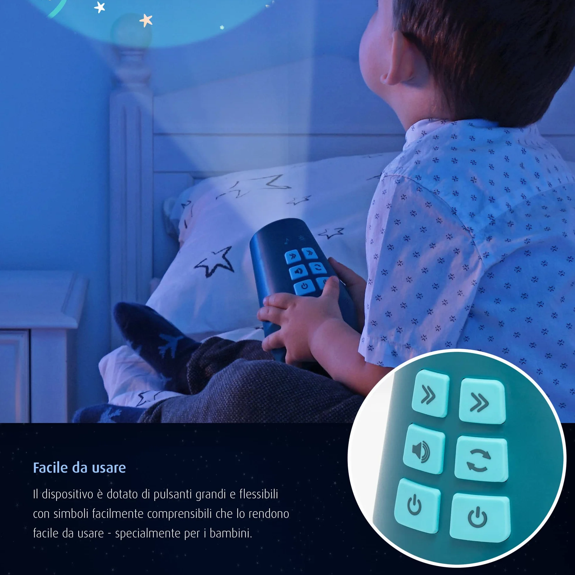 reer DreamBeam - Luce notturna con 24 immagini diverse, crea paesaggi da sogno su soffitto e parete, colore: Bianco