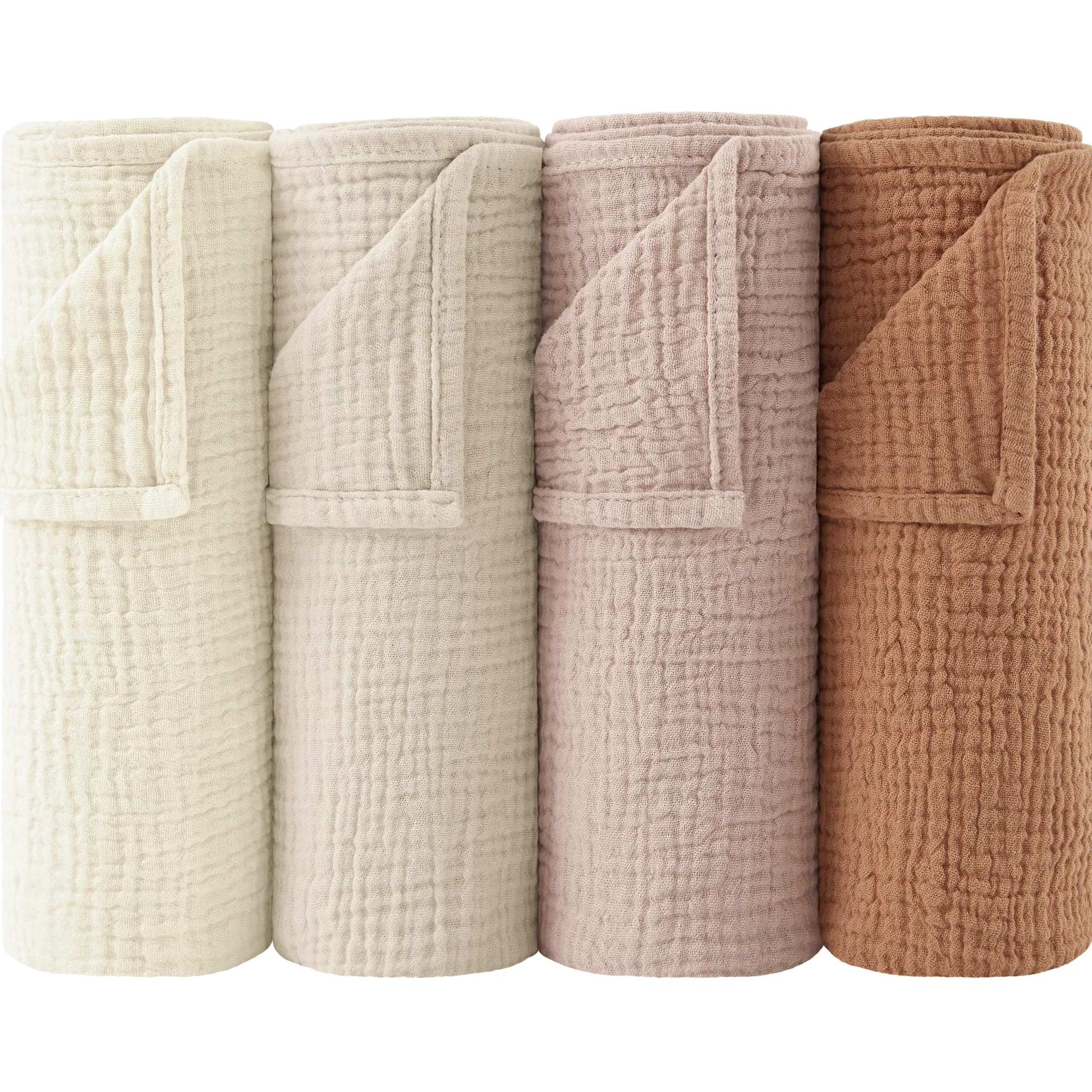 bearmoss Bambino in Mussola Per Neonati Set 4 Pezzi 60x60CM, 100% cotone Super Morbido Assorbente in Mussola A Grana Per Neonati Per Bambine E Ragazzi(Marrone)