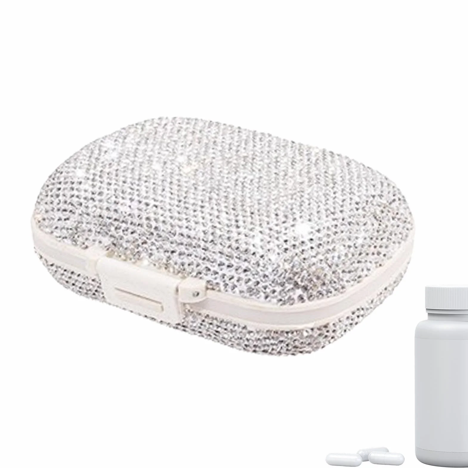 Portapillole - Portapillole con brillantini, portapillole, portapillole con scomparti, organizzatore per pillole da viaggio, organizzatore settimanale per la casa e i viaggi, bianco, rosso, bu