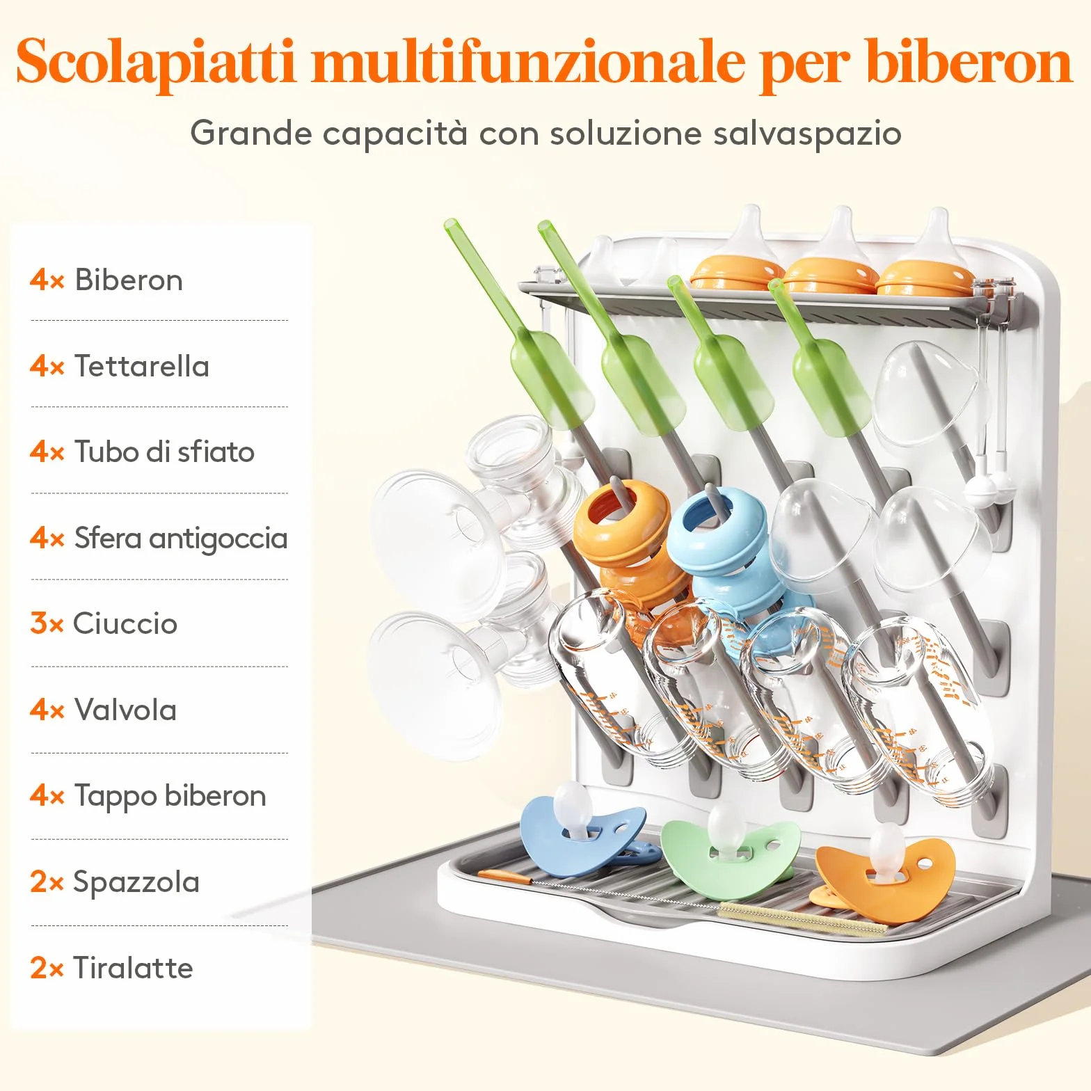 Lifewit Grande Scolabiberon con Tappetino Drenante, Scolabiberon Verticale con 15 Ganci e Contenitore per Tettarelle Rimovibile, Adatto a Cannucce a Pressione e Accessori per Tiralatte