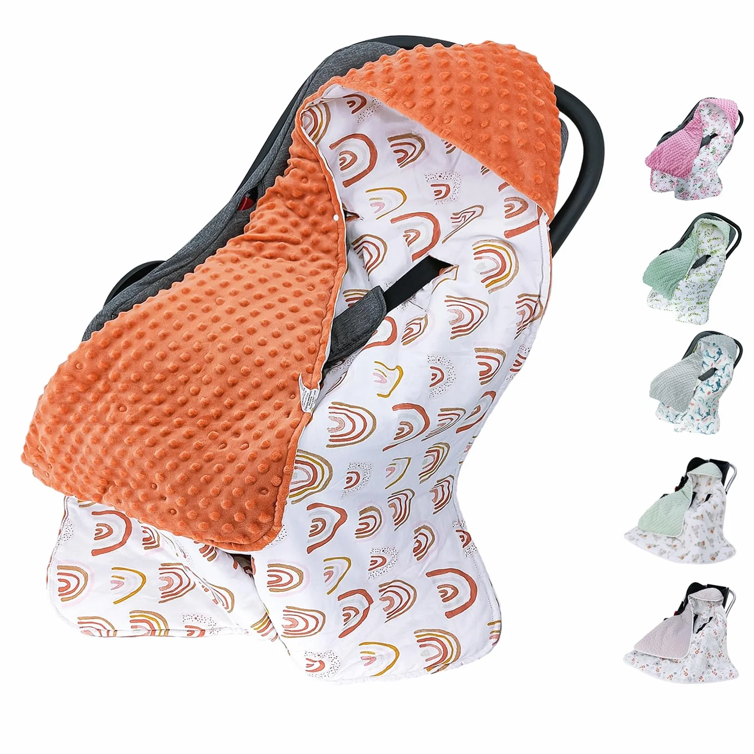 Miracle Baby Coperta Avvolgente in Cotone 90x90cm, Copertina Multifunzionale Universale per Neonati, Passeggino, Ovetto e Seggiolino Auto, Reversibile per Autunno e Inverno, Arcobaleno