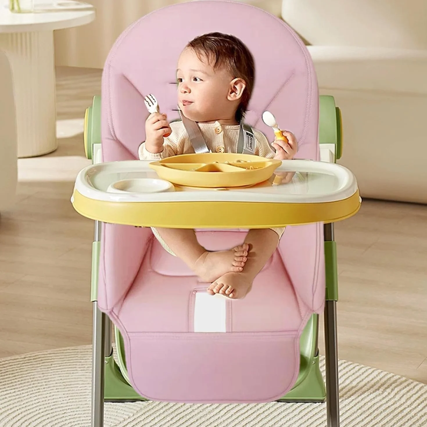 Cuscino per Seggiolone, Fodera per Sedia da Pranzo per Bambini, Imbottitura Seggiolone in Pelle PU, Morbido E Confortevole, Copriseggiolone Universale per Peg Perego, Baoneo, Kosmic Jan, Siesta Zero3