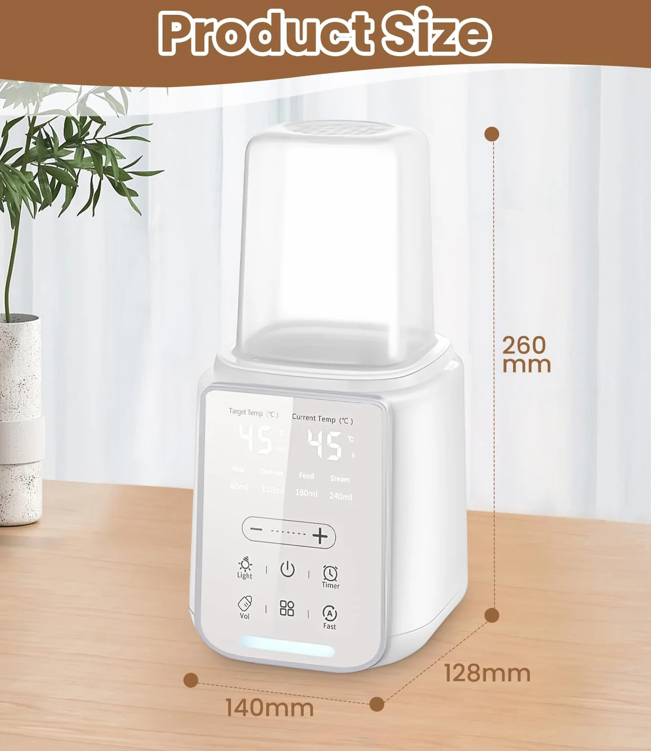 Scaldabiberon Portatile 8-in-1, Sterilizzatore e Scaldapappa, Display LCD, Timer, Luce Notturna, Controllo Temperatura, per Casa e Auto