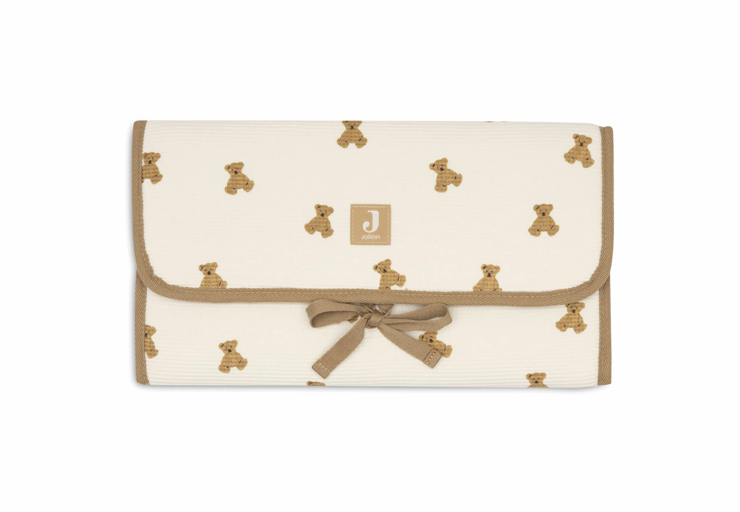 Jollein Fasciatoio Little Waffle – Mini orsacchiotto – Con tasche e fiocco – Morbido e lavabile – Fasciatoio portatile – Ideale per gli spostamenti