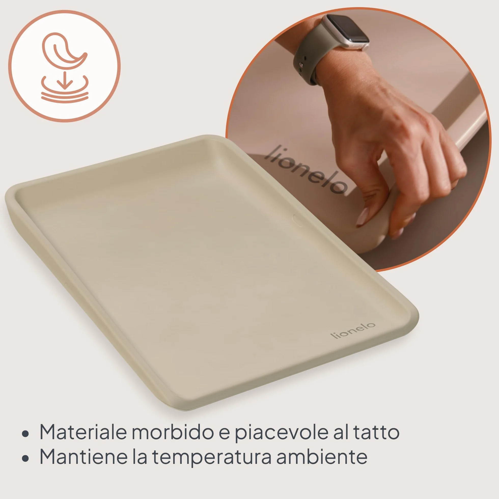 LIONELO Fasciatoio Neonato MEGS 50×70 cm Materassino Fasciatoio in Schiuma PU, Morbido Caldo al Tatto, Impermeabile, Antiscivolo, con Bordi Rialzati per Comfort e Sicurezza, Portatile (Beige)