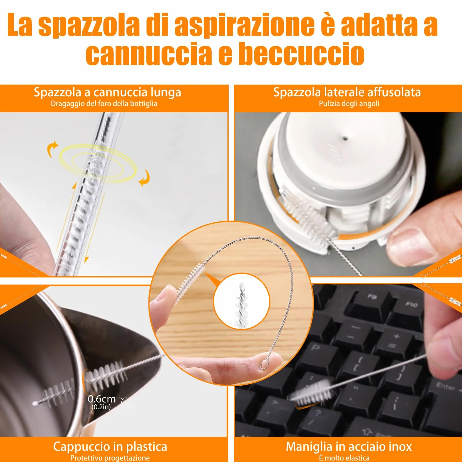 Masthome Scovolino per Bottiglie 9 Pz, Spazzola per Bottiglie con Manico Lungo, Scovolini per Pulisci Bottiglie di Vetro, Scovolino per Lava Bottiglie Borraccia Tazza Paglia Thermos