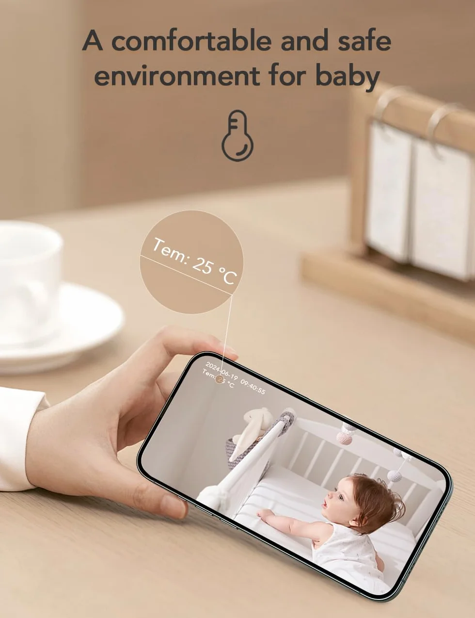 nooie 2K Baby Monitor Video e Audio, 5GHz Telecamera Bambini, Visione notturna, Audio Bidirezionale, Riconoscimento dei Pianti/Suoni e Temperatura, Tracciamento AI del Movimento, Funziona con Alexa