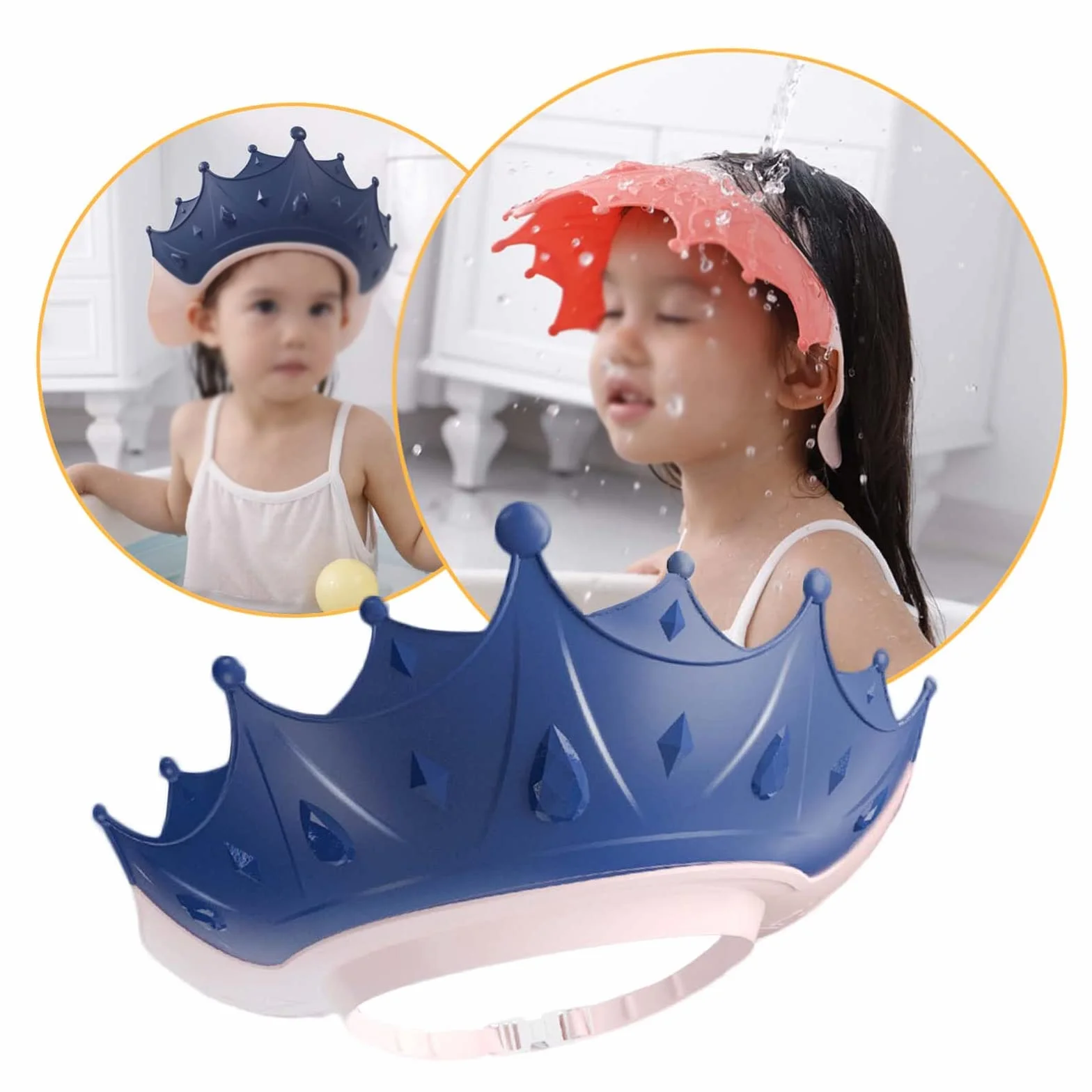 2 Pezzi Corona Cuffia Doccia per Bambini Cappello Bagnetto Bambini Cuffia Shampoo per Bambini Visiera Doccia Bambini Regolabile Protegge Gli Occhi dall'Acqua e Shampoo per La Cura del Bambino