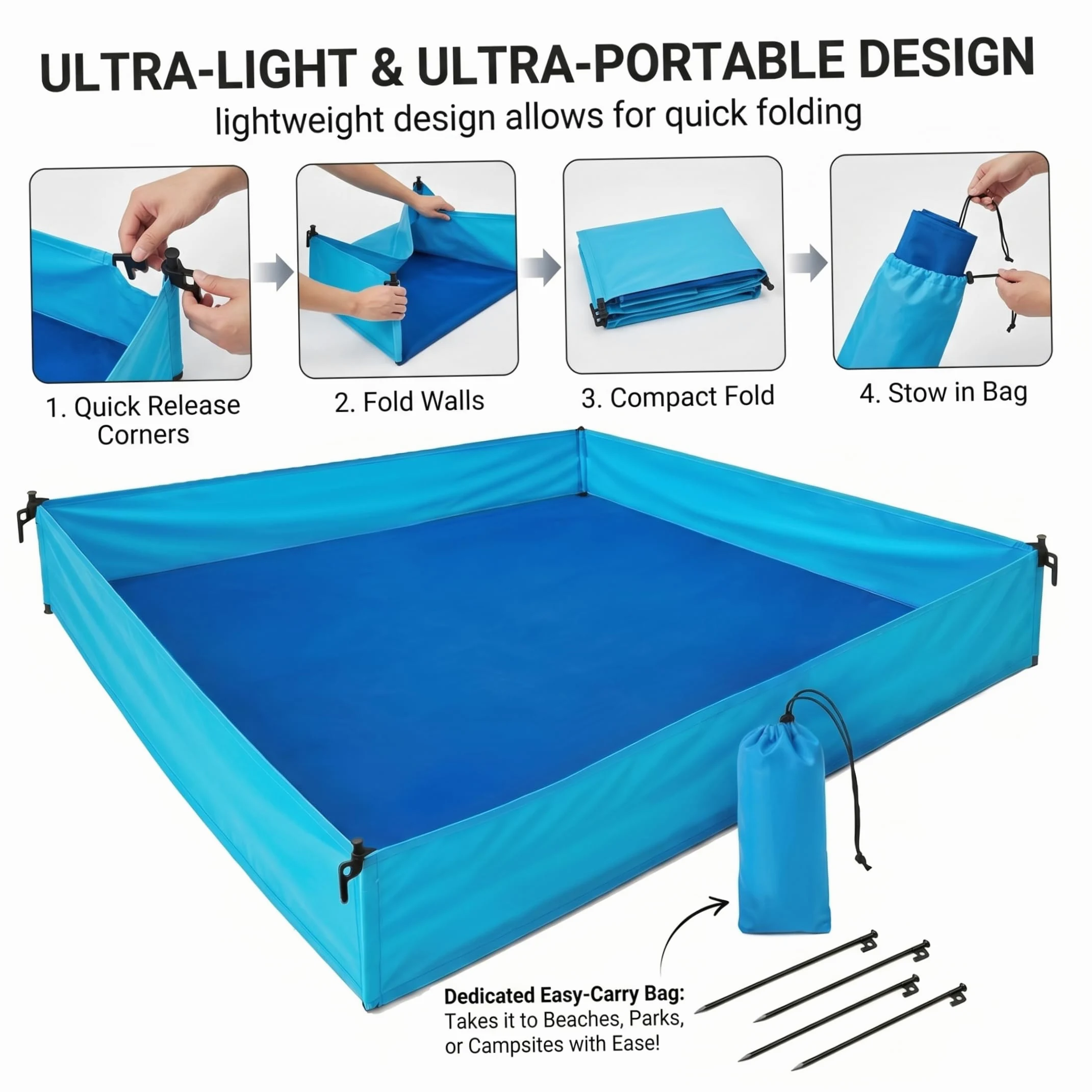 Box da spiaggia per bambino, Box da esterno per bambino, Coperta da spiaggia pieghevole con superficie impermeabile, Blu, 72, 83x57, 09x9, 84 pollici..