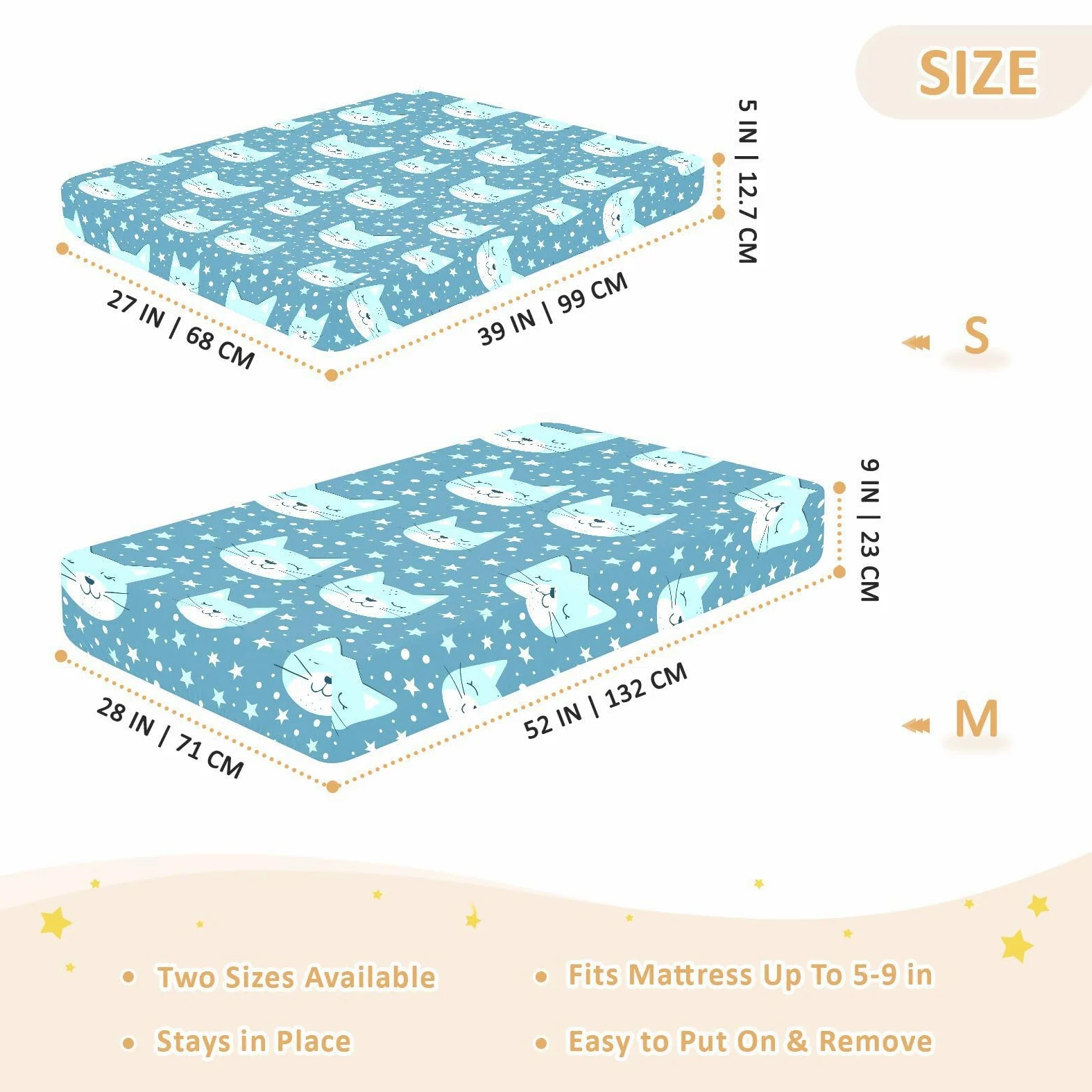 Blue Cats Stars Lenzuola per culla in cotone ultra morbido per lettino per bambini per la cameretta dei bambini, confezione da 1