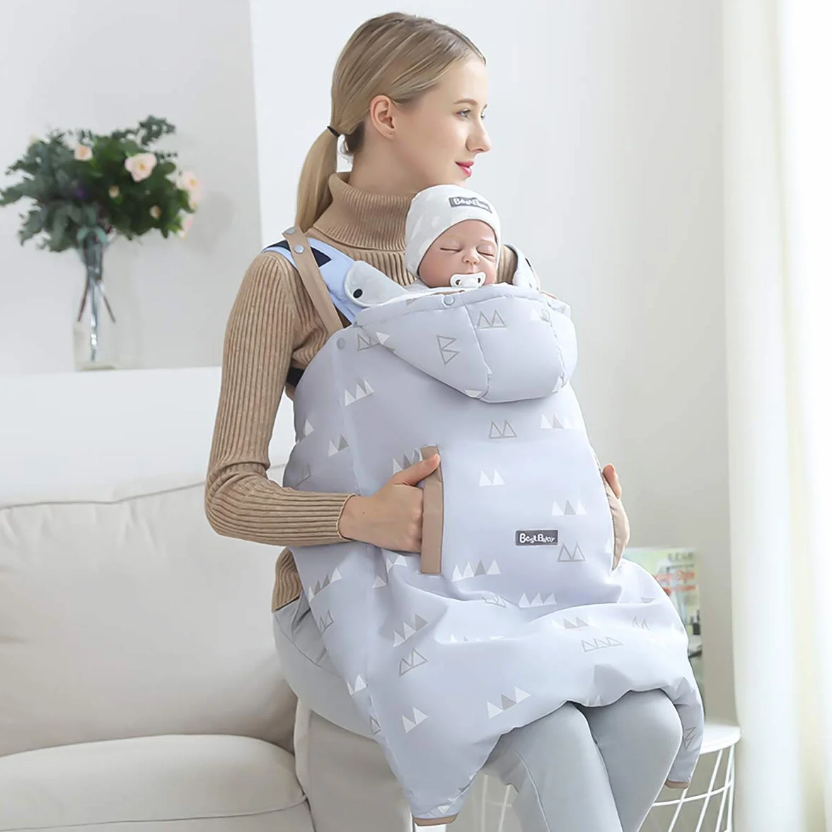 SONARIN Universale All Seasons Copertura per Marsupio,Copertina,mantello, antivento,Impermeabile,Fodera rimovibile per inverno caldo(Grigio Chiaro)