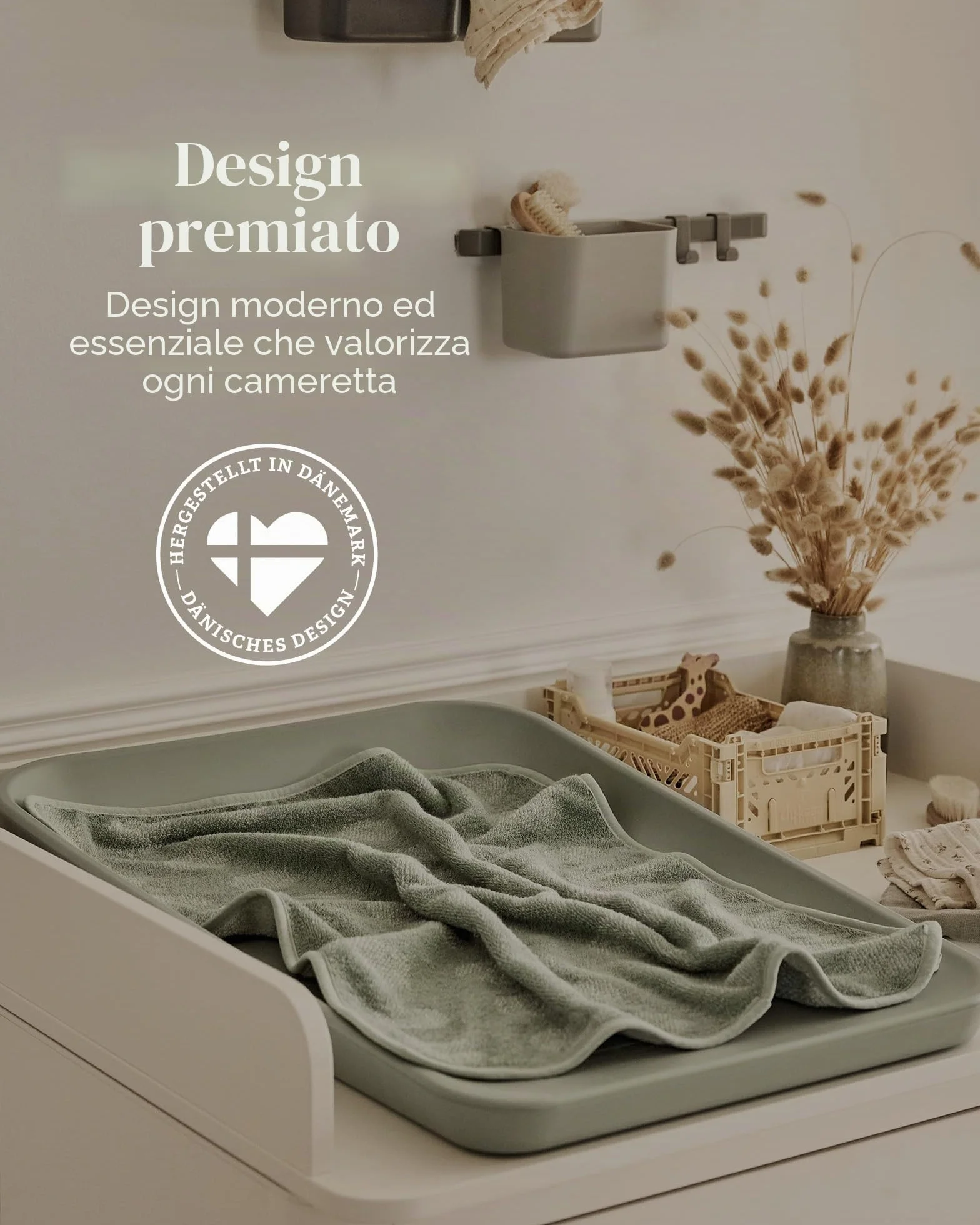 Leander Materassino Fasciatoio Matty - Sage Green 50x70 cm | Design Scandinavo, Tessuto Lavabile, Sicuro e Confortevole per Neonati