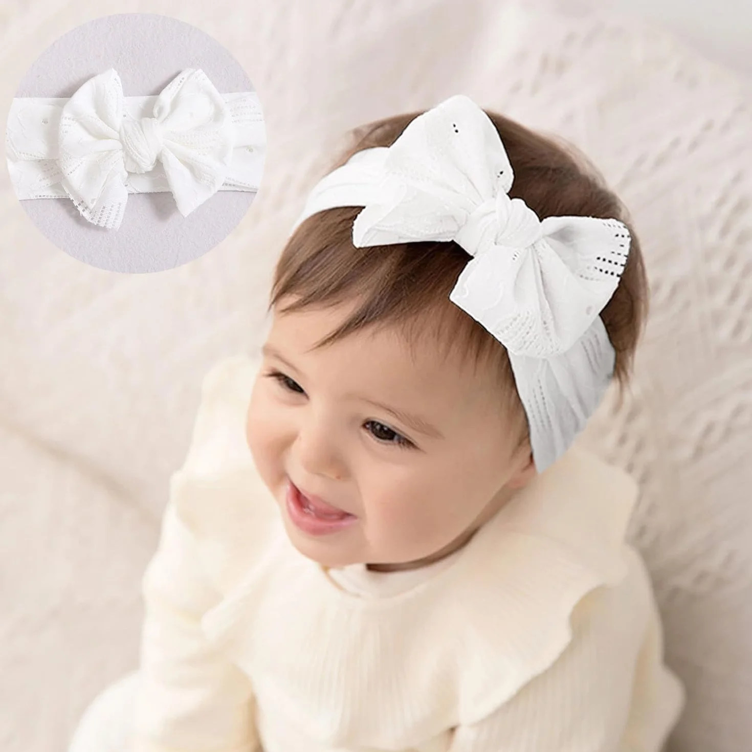 Fascie per Turbante Neonato, Fascia Capelli Bambina, Fasce Bambina Neonata Elastica Nylon Fascia Neonato, Bambina Fascia per Capelli con Fiocco Morbido, Fascia Capelli Neonata Battesimo Bambina