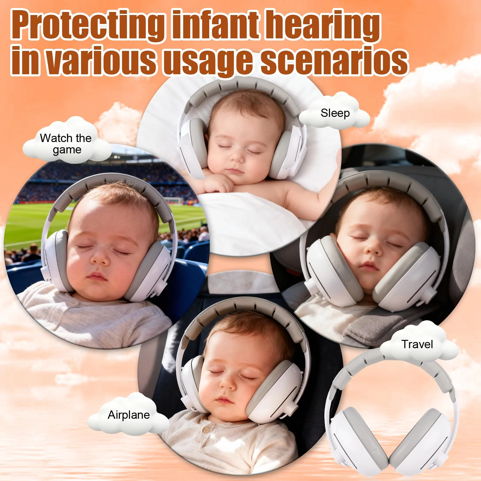 2 in 1 Cuffie Neonato Antirumore 25dB, per Protezione dal Rumore, Regolabili Cuffie Protezione Dormire Bambini, Protettori Acustici per Neonati, per Bambini da 0 a 48 Mesi, per il Sonno, Viaggi