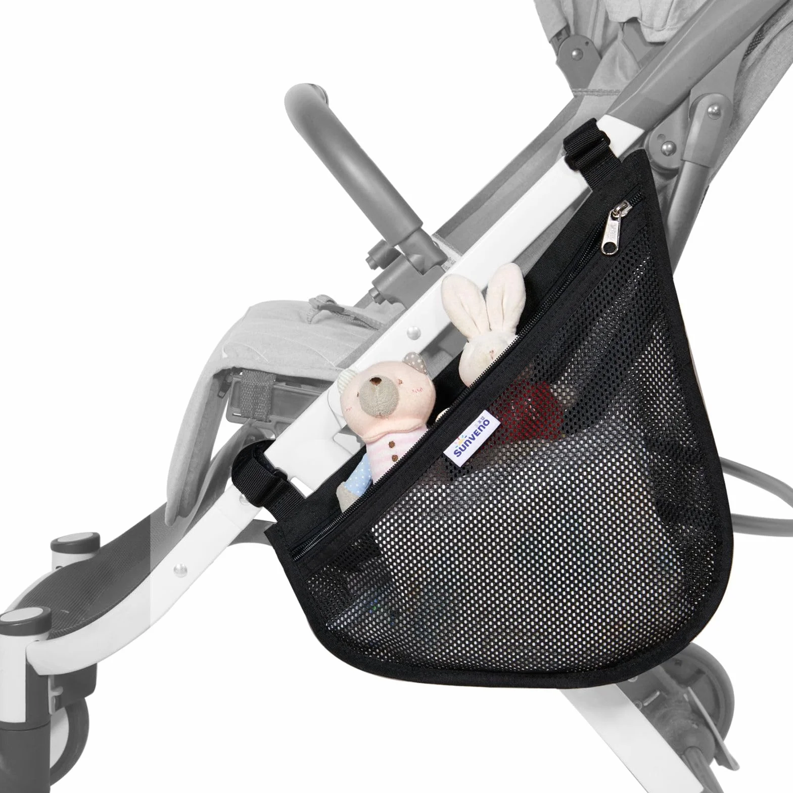 SUNVENO Organizer universale 2 in 1 per passeggino, portabicchieri isolati, tasca per telefono/polso con cerniera, tracolla laterale in rete, cinghie antiscivolo regolabili, si adatta alla maggior