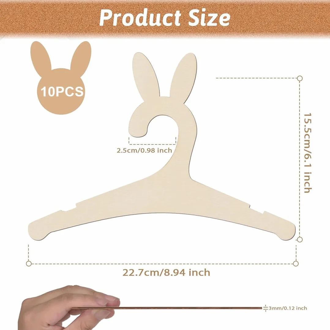 10 Pcs grucce bambini, grucce neonato, grucce appendiabiti in legno, per bambini, in legno, per bambini, sicuri, inodori, in legno, antiscivolo, per bambini e bambini（Orecchie di coniglio）