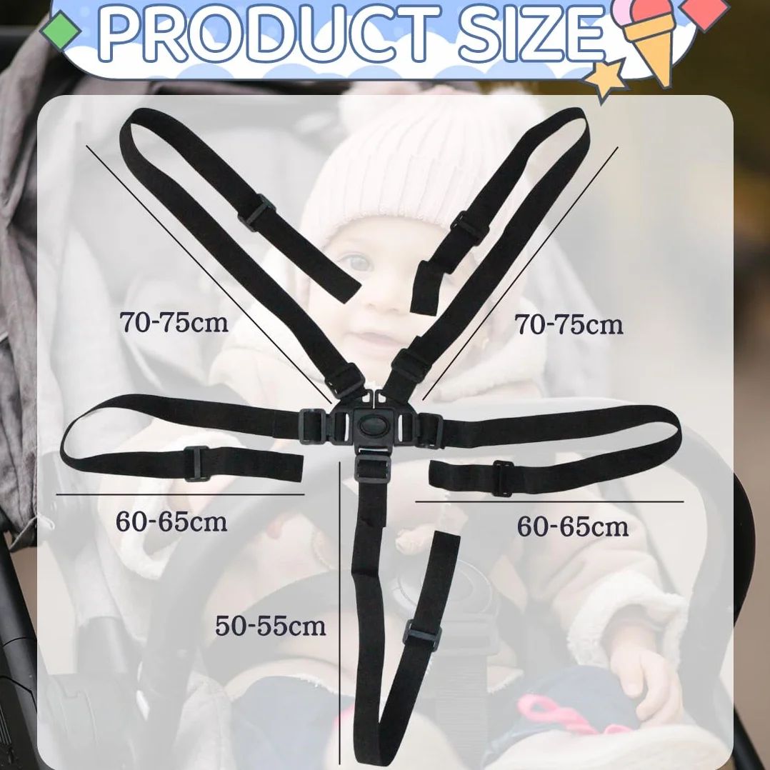 1 Pezzo Seggiolone Foppapedretti Ricambi, Cintura Sicurezza Regolabile 5 Punti Per Passeggino E Seggiolone, Larghezza 2.5Cm, Colore Nero