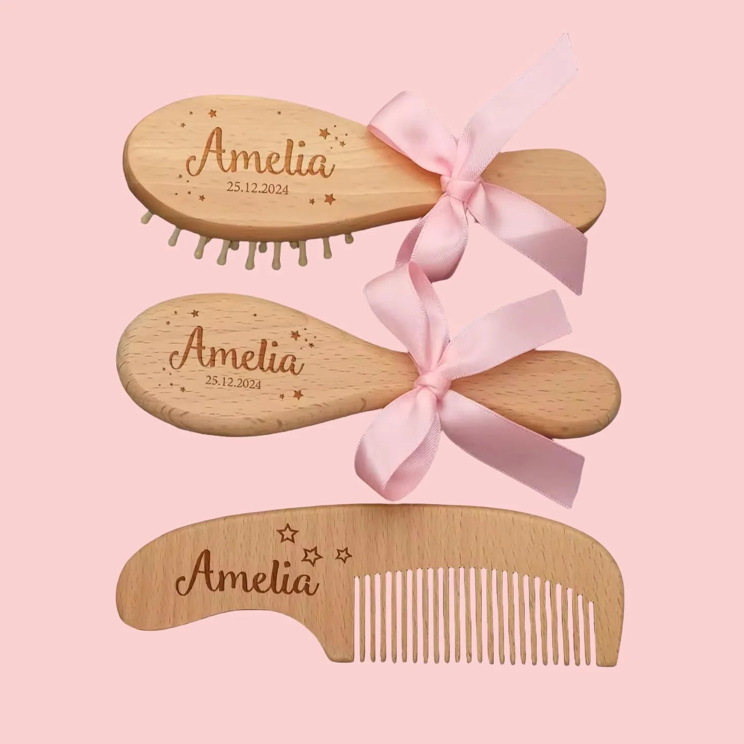 Regalo For Bambini Personalizzato Spazzola E Pettine For Capelli For Neonato, Ricordo Del Bambino Inciso Personalizzato, Set Di Spazzole E Pettini For Ragazze Personalizzati, Pettine(Pink)
