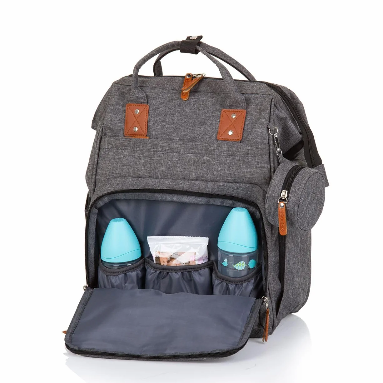Chipolino, borsa fasciatoio, zaino per carrozzina, borsa per ciuccio con zip, colorazione:grigio