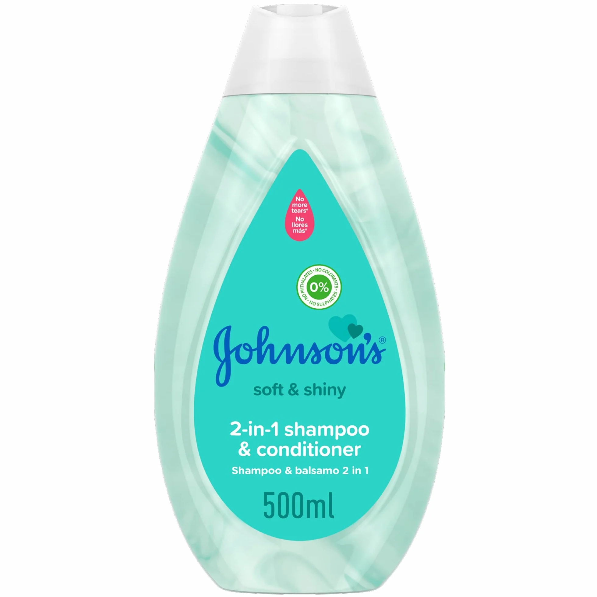 Johnson's Baby Soft & Shiny 2in1 Shampoo e Balsamo, Shampoo bambini con balsamo per un'idratazione extra, Formula Non Più Lacrime per una detersione delicata, Senza solfati e coloranti, 500 ml