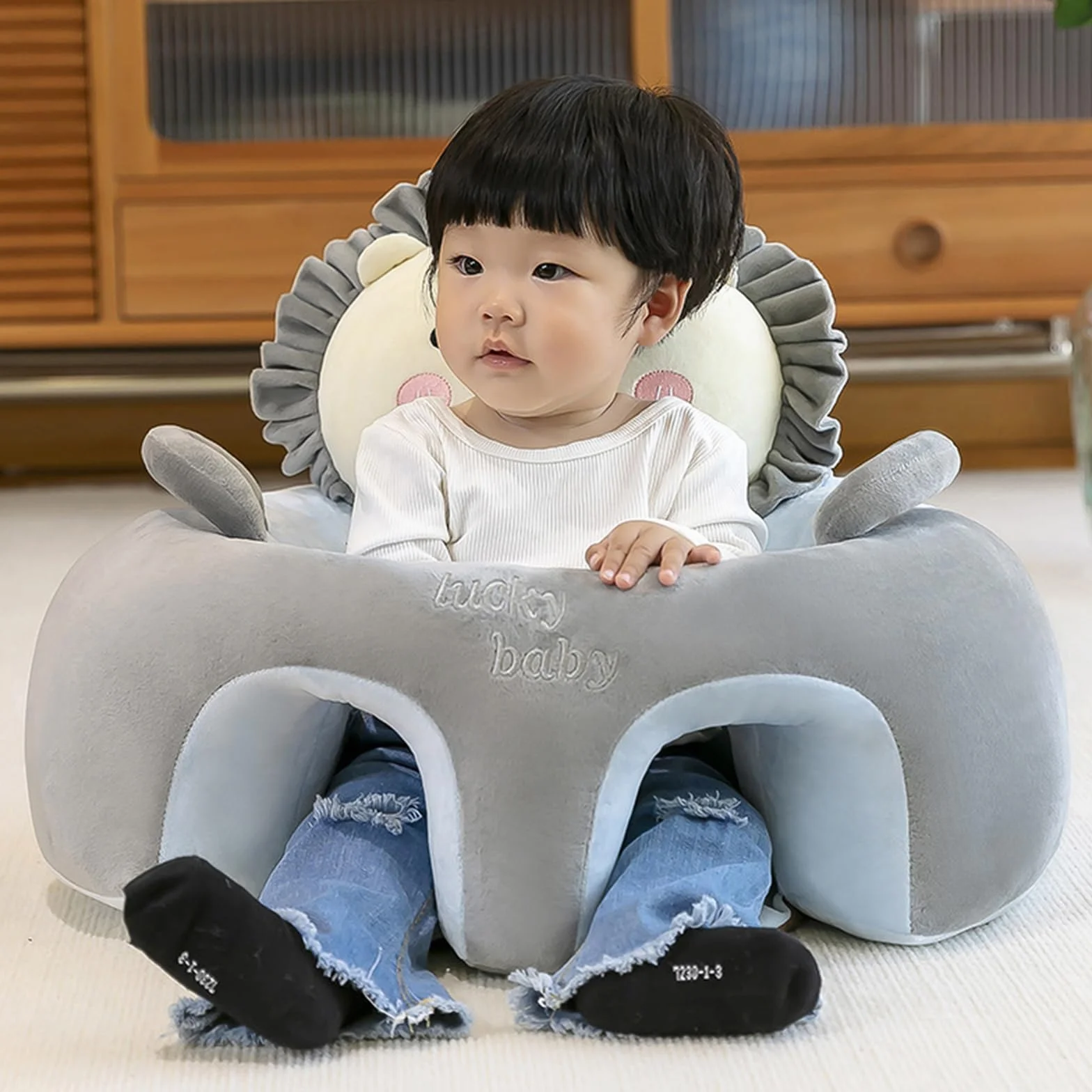Seggiolino di supporto per bambini con animali dei cartoni animati, in peluche, per imparare a sedersi, lavabile, per schienale della testa, seduta (solo copertura)