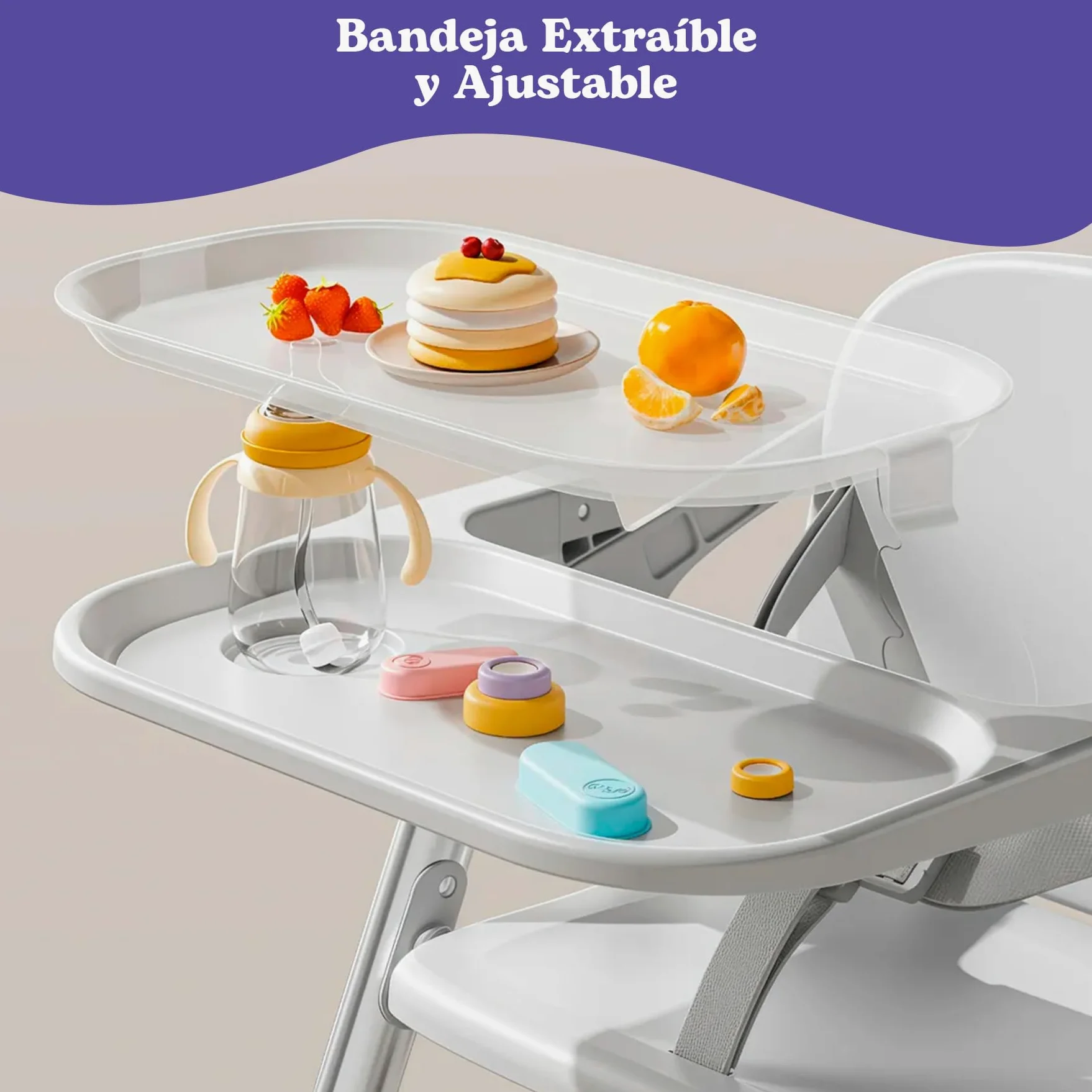 Seggiolone Pappa Bambino Portatile Pieghevole 2 in 1, Rialzo Sedia con Cinghie di Fissaggio, 4 Altezze Regolabili, Vassoio Rimovibile, Borsa da Trasporto, 6-36 Mesi fino a 15 kg (Grigio + Argento)
