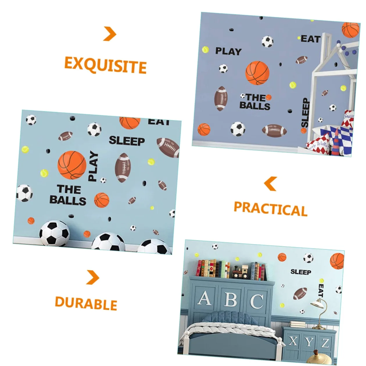 Toyvian 4pezzi Adesivi Murali Decorativi Per Ragazzo Ragazza Stickers Rimovibili Con Motivi Sportivi Di Calcio e Basket Per Camerette e Stanze Dei Giochi