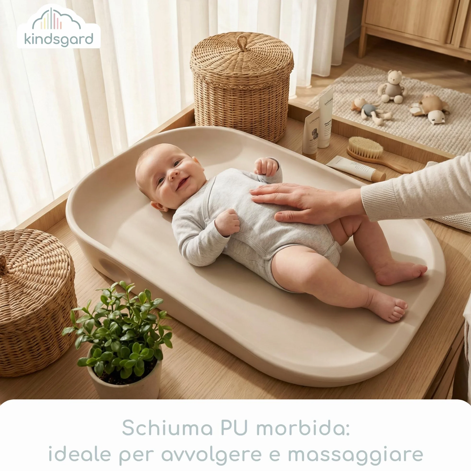 kindsgard Fasciatoio "Skifte" - Morbido tappetino fasciatoio in PU con bordo rialzato, lavabile, igienico, privo di sostanze nocive - 68,5 x 48 cm - per fasciatoio, cassettiera, lavatrice o pavimento