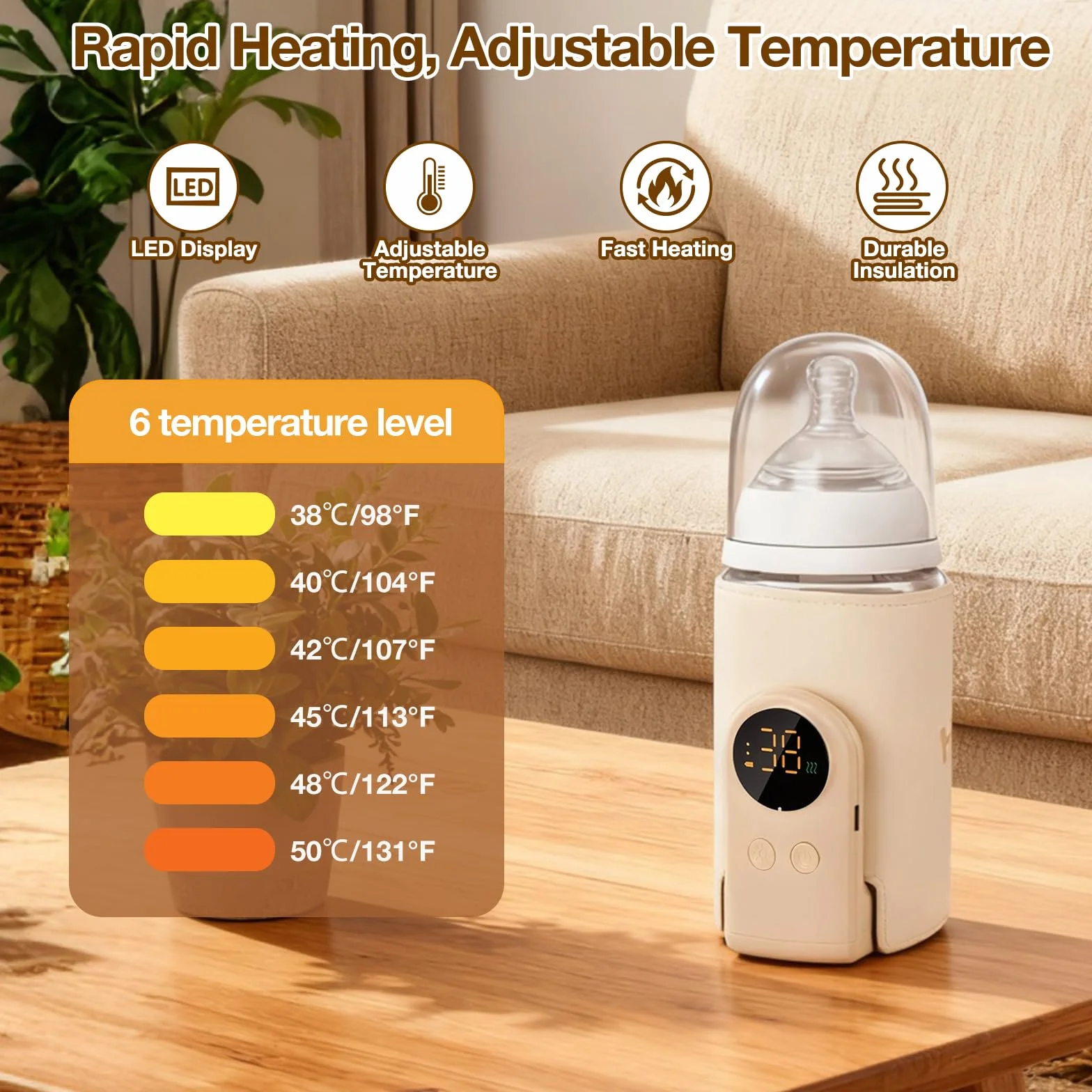 Scaldabiberon Portatile Senza Fili, Scaldabiberon 8000mAh con Display a LED, Riscaldamento rapido per biberon, 6 velocità regolabile, Isolamento Termico 24H, per Casa Viaggi e Outdoor all'aperto