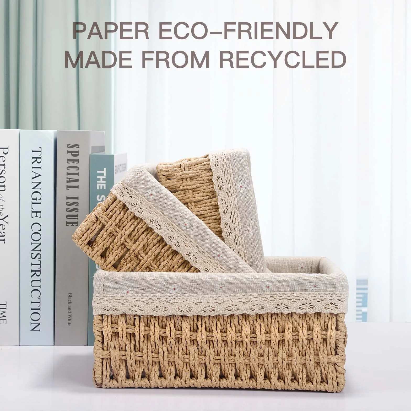 Sosayet Cestino Portaoggetti e Porta Giocattoli - Set di 3 Organizer Intrecciati per Bagno, Fasciatoio e Camerette - Piccoli Contenitori in Tessuto Riciclabile