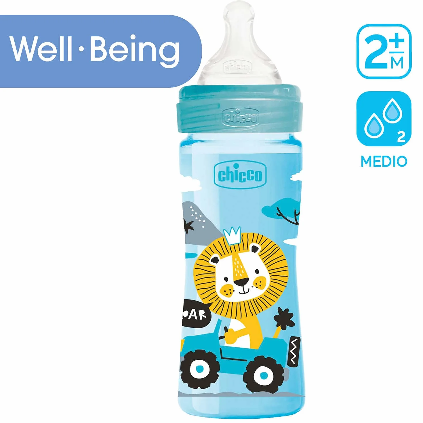 Chicco Benessere Biberon Flusso Medio in Plastica con Tettarella in Silicone, 250 ml, 120 g
