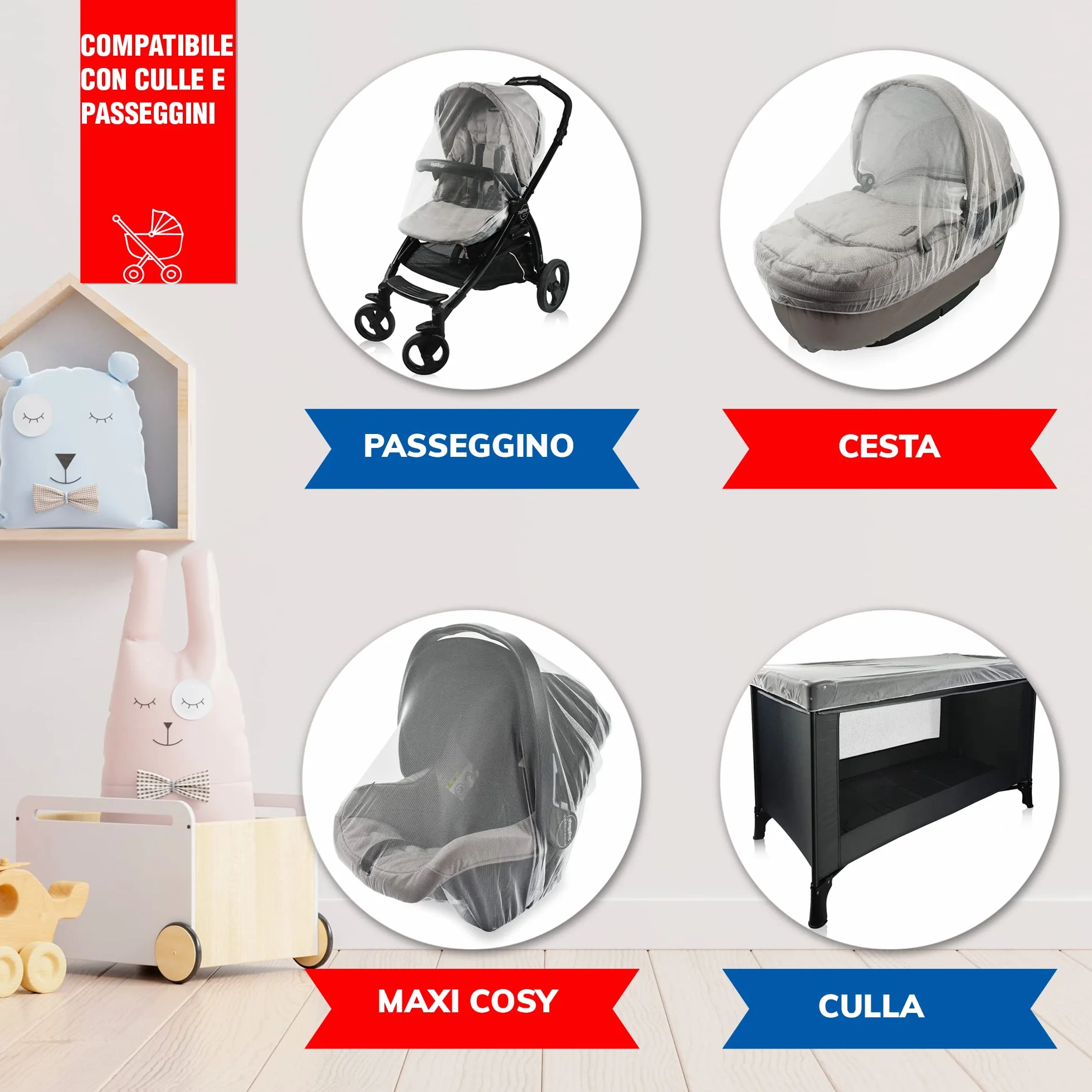 Zanzariera Universale TRANQUILISAFE® - Zanzariera per carrozzina, passegino, culla e lettino neonato di tutte le dimensioni - Protezione Antizanzare e Anti mosche - borsa di stoccaggio GRATUITA