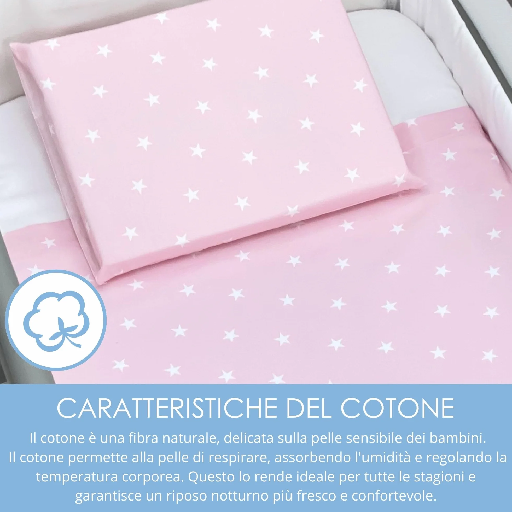 baby idea Lenzuola Next To Me 3 Pezzi Compatibili Culla Neonato 83x50 Lenzuola culla Fantasia + Sotto con Angoli + Federa Cuscino 100% Cotone Certificato Oeko Tex Made in Italy (Stellina Rosa 3 Pz)