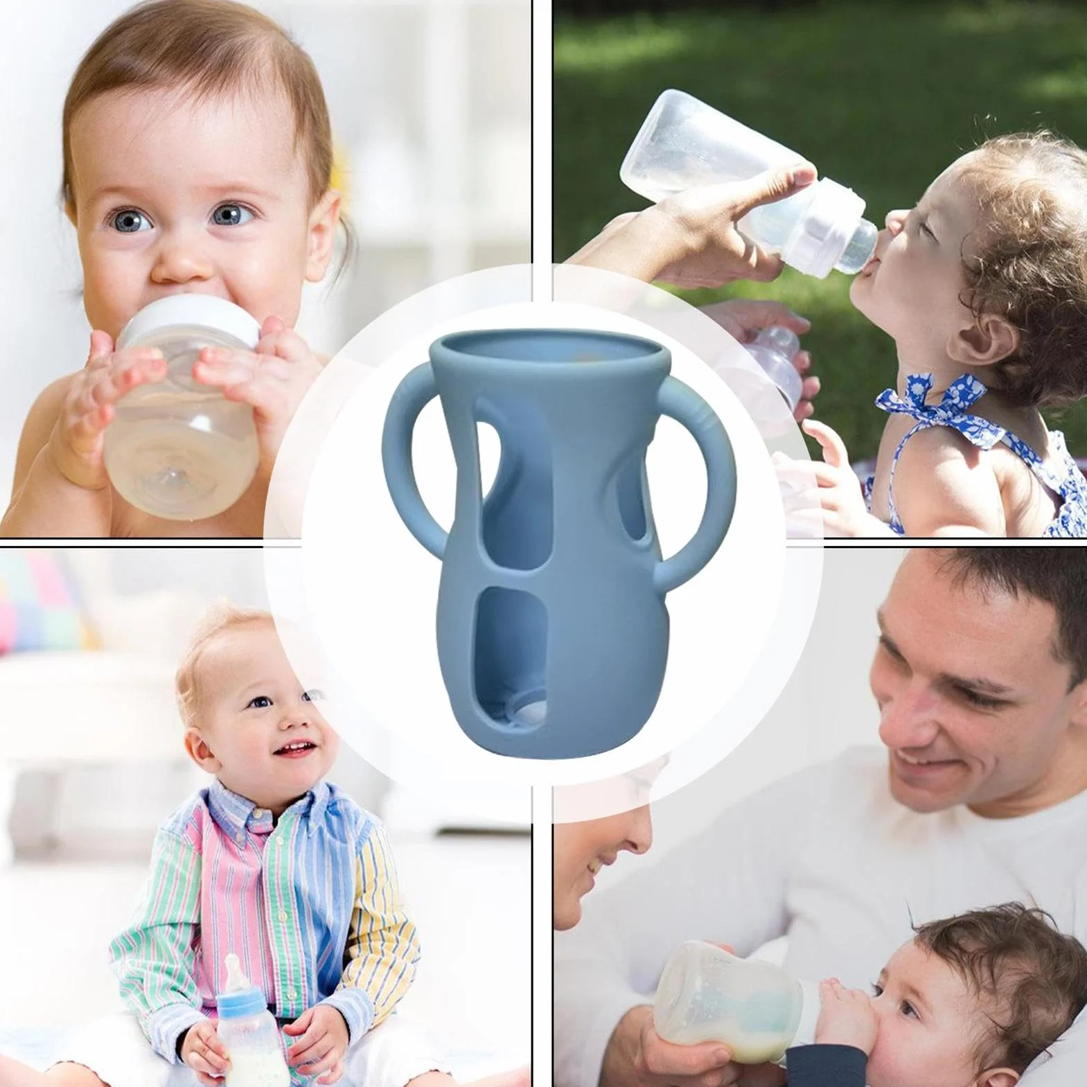 Custodia per biberon in vetro, custodia in silicone per biberon in vetro - Portabiberon da allattamento con manici - Portabottiglie Antigoccia e Antiurto, Lavabile in Lavastoviglie