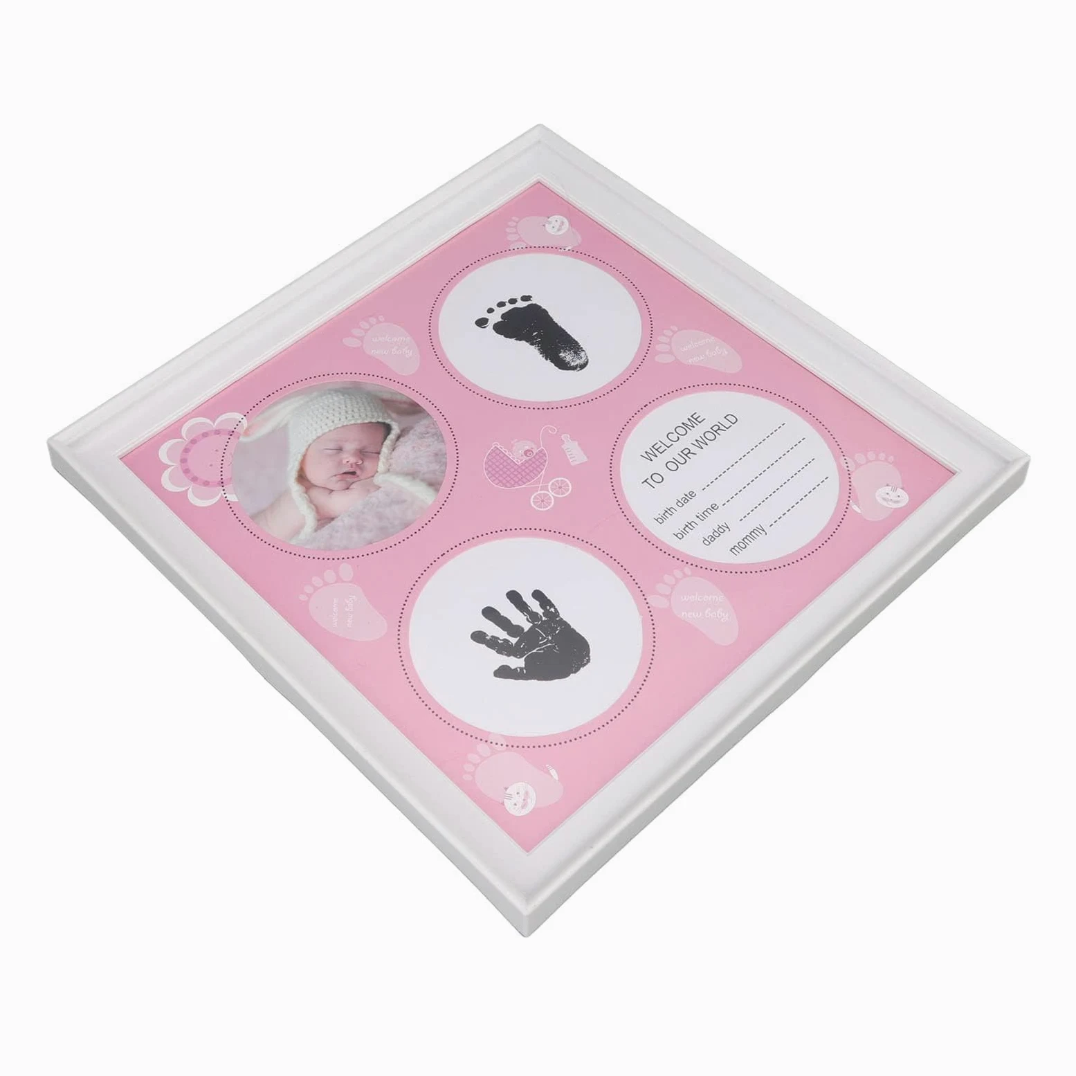 Kit per impronte di piedi del bambino, cornice in plastica per foto e impronte dei piedi del bambino (rosa)
