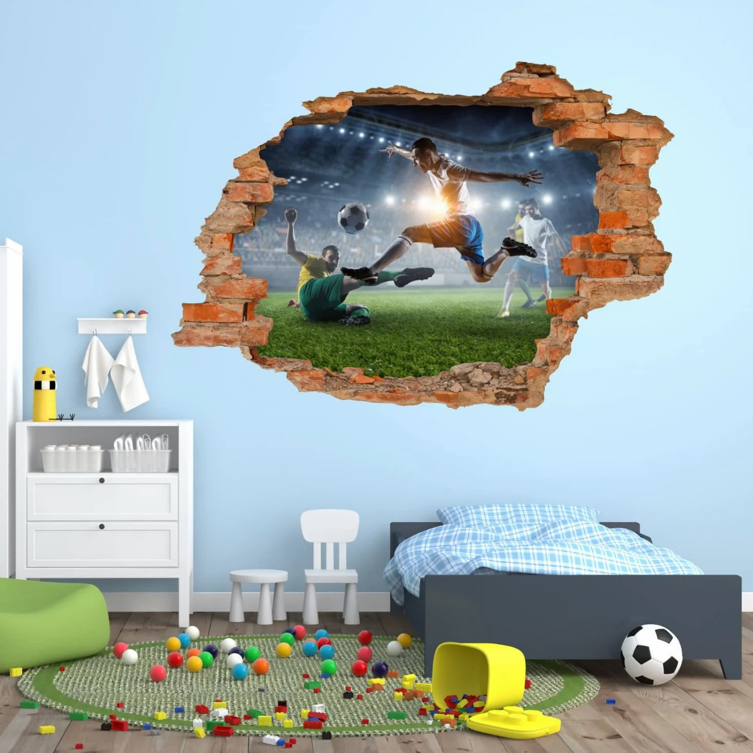 nikima Schönes für Kinder 223 - Adesivo da parete, motivo calcio, foro nella parete, dimensioni: 1500 x 1000 mm, in 6 misure, per cameretta dei bambini, decorazione da parete