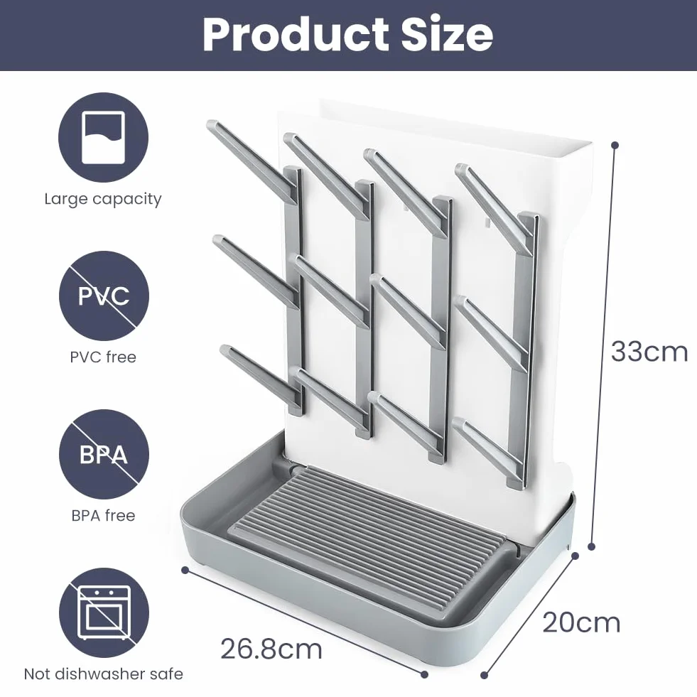 Vicloon Scaffale di Essiccazione Verticale della Biberon, Soporte Vertical para Secador de Biberones, Soluzione con Scolatoio Salvaspazio, Senza BPA, Ftalati, PVC, Montaggio Facile