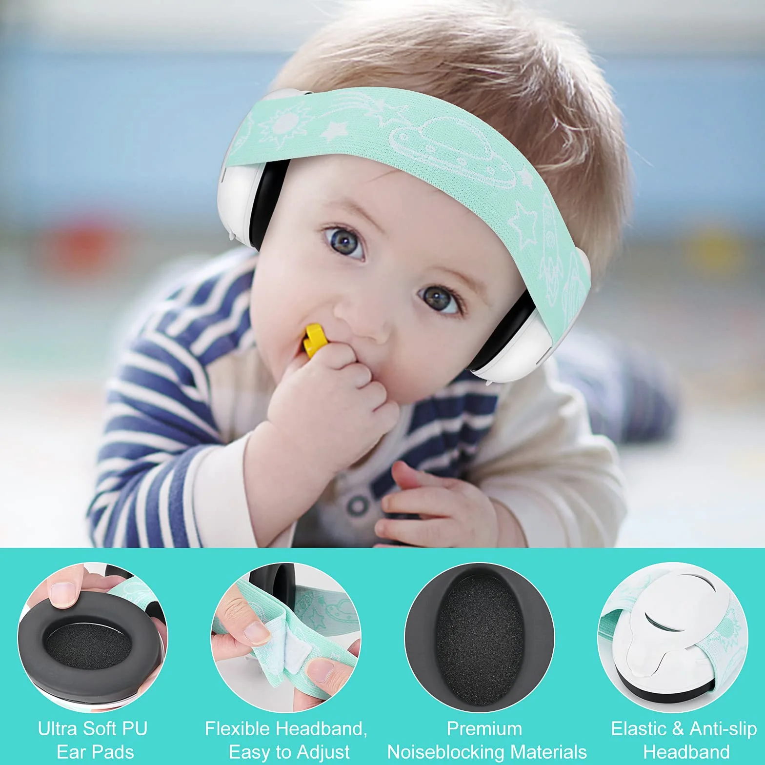 Baby Ear Defenders e protezioni, protezioni per le orecchie dei bambini con morbido cuscino regolabile paraorecchie a cancellazione di rumore per bambini compresa tra 3 mesi e 2 anni 25dB NNR