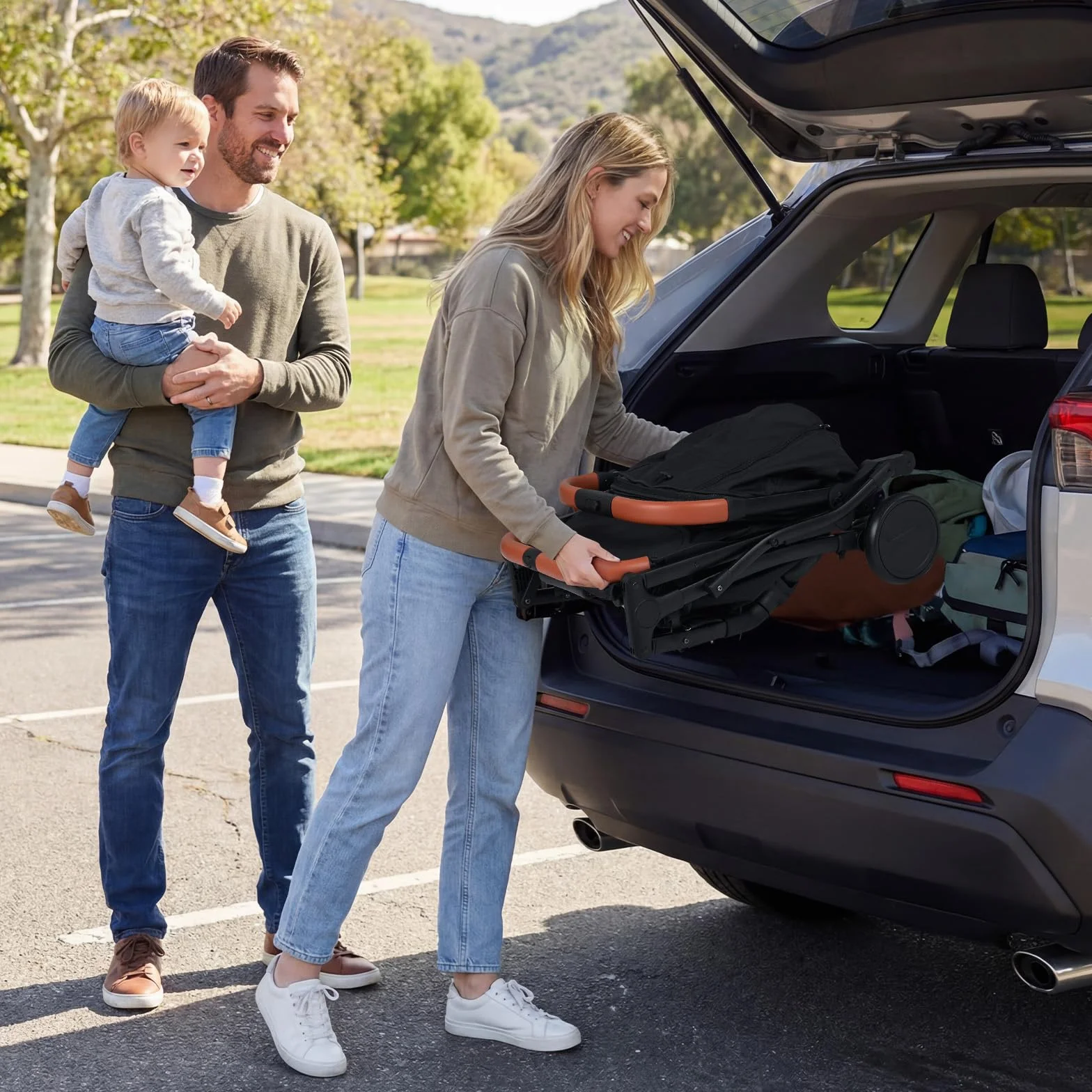 COSTWAY Passeggino Leggero per Neonati con Tettuccio, Schienale e Poggiapiedi Reclinabili, Passeggino Pieghevole con Portabicchieri, Cestello Portaoggetti, per Bambini 0-3 Anni (Nero)