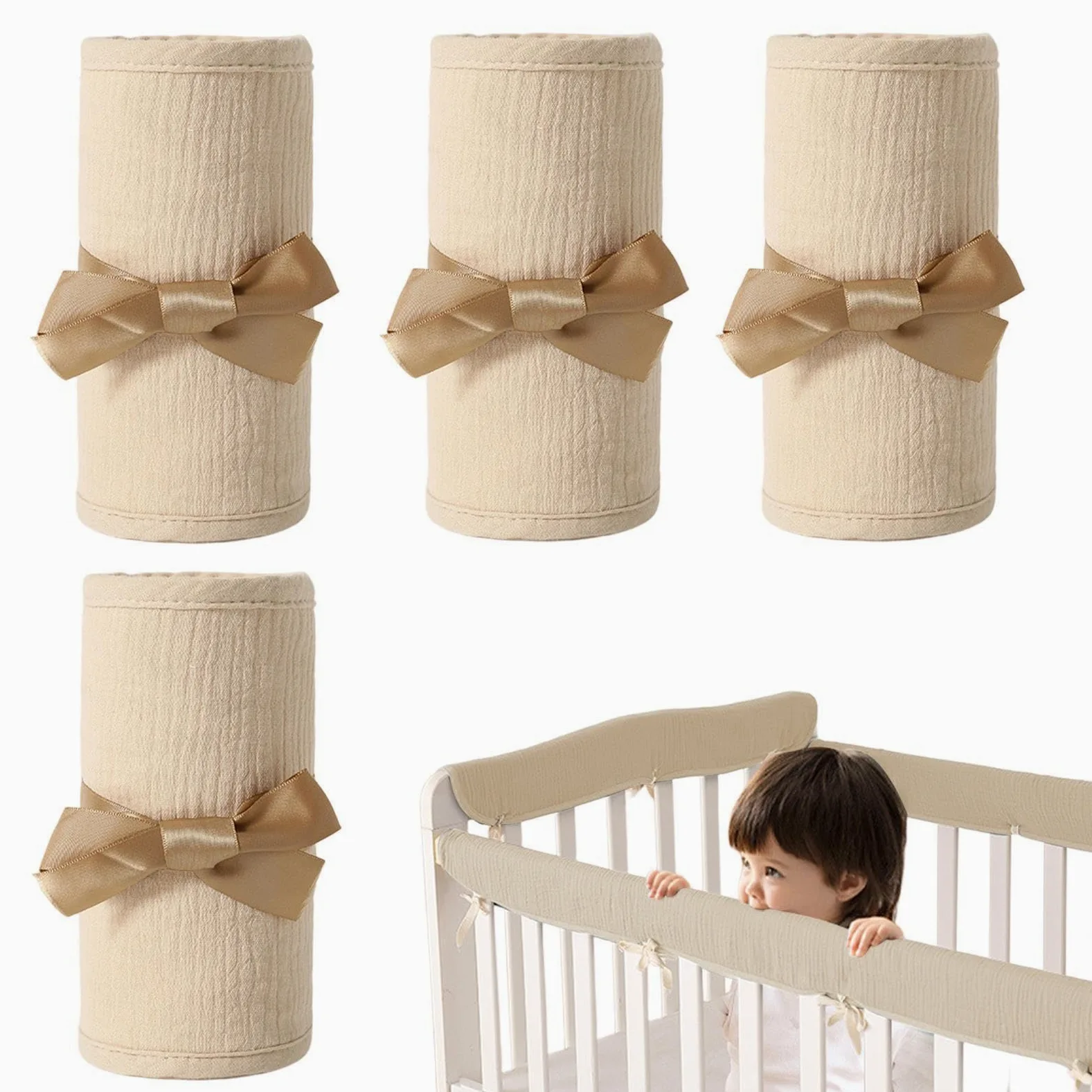 Protezione per dentizione, con cinghie regolabili, in cotone traspirante | Parapetto per lettino per soggiorno, camera dei bambini, stagione calda, guardrail letto