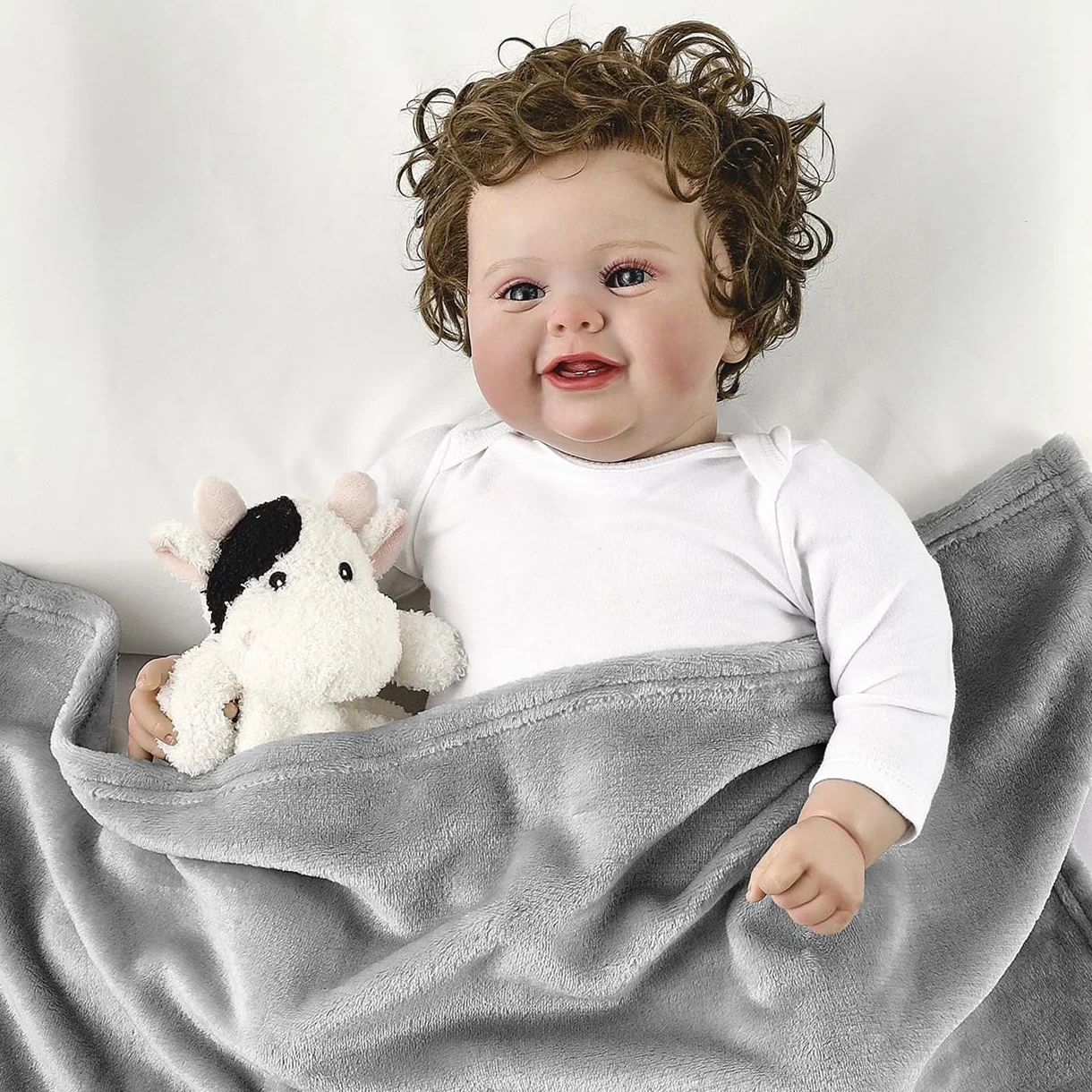 CREVENT Morbida coperta di peluche per bambini e bambine, per compleanno (mucca)