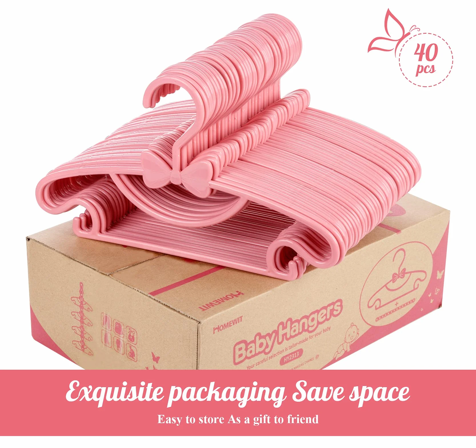 Set di 40 grucce per bambini con graziosi archi, antiscivolo, 29,5 cm, con 3 pezzi, salvaspazio, per guardaroba dei bambini