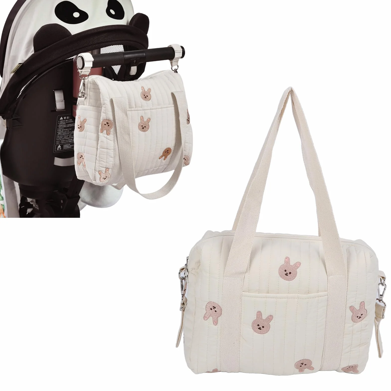 Borsa Portaoggetti per Passeggino Borsa da Viaggio Organizer per Passeggini per Carrozzina di Grande capacità con 2 Cinghie per Passeggino per Il Cambiamentodel Pannolino(Coniglietto)