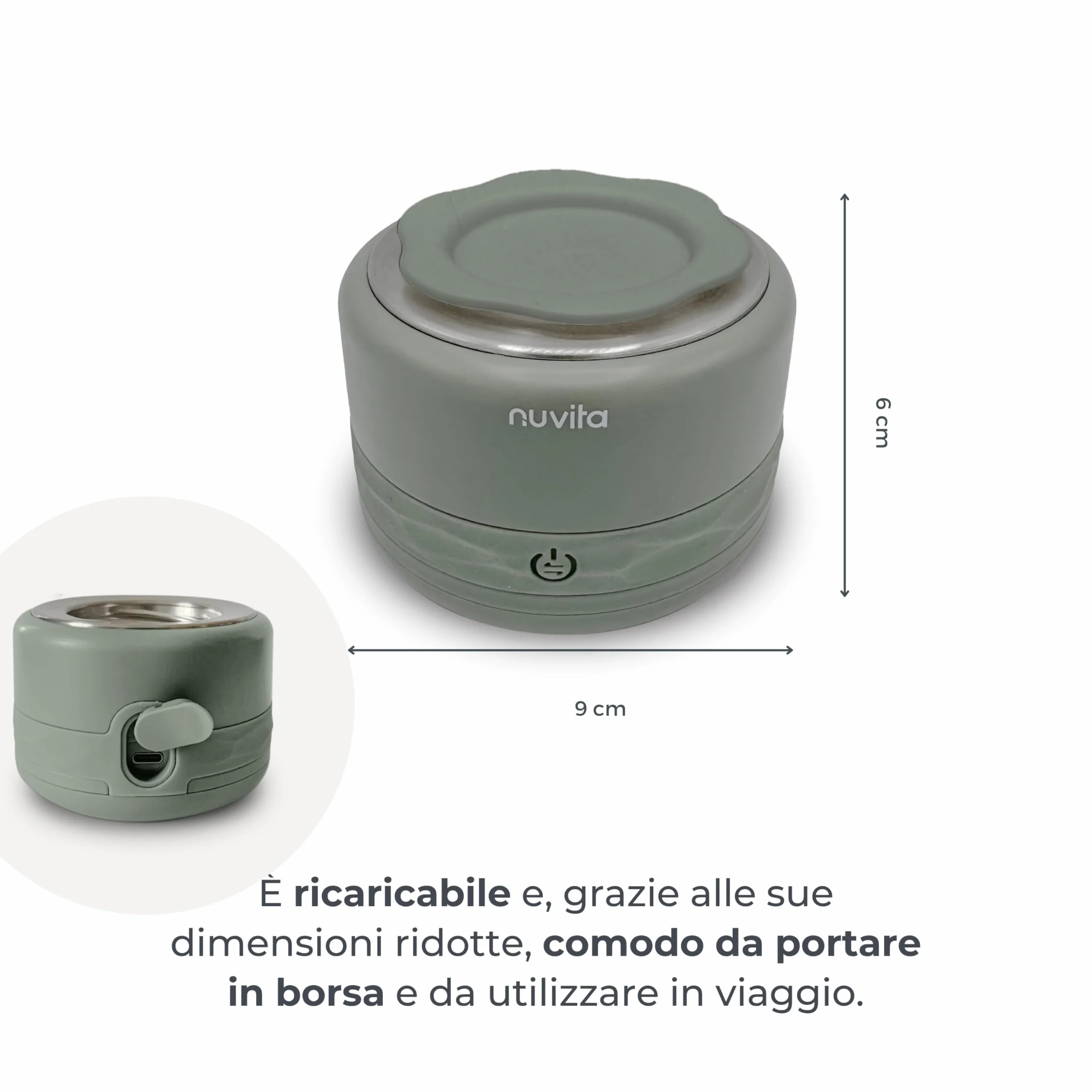 Nuvita 1166 Warm70 Scaldabiberon Portatile Senza Fili 70°C – Ricaricabile USB, Compatibile Universale, 5 Livelli di Temperatura Fino a 70°C, Riscaldamento Rapido 2,5 Min, Mantiene Caldo 6 Ore