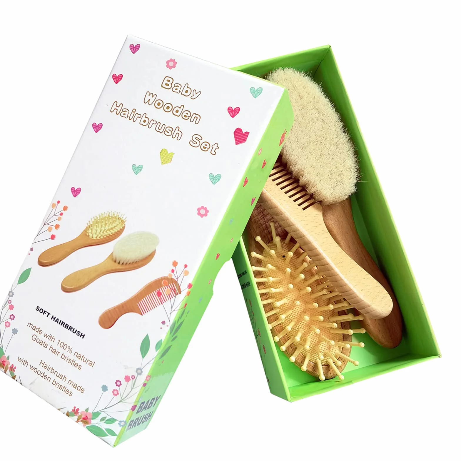 3 pezzi spazzola di capelli del bambino e in legno pettine | capra naturale setole spazzola | legno di spazzola di setola