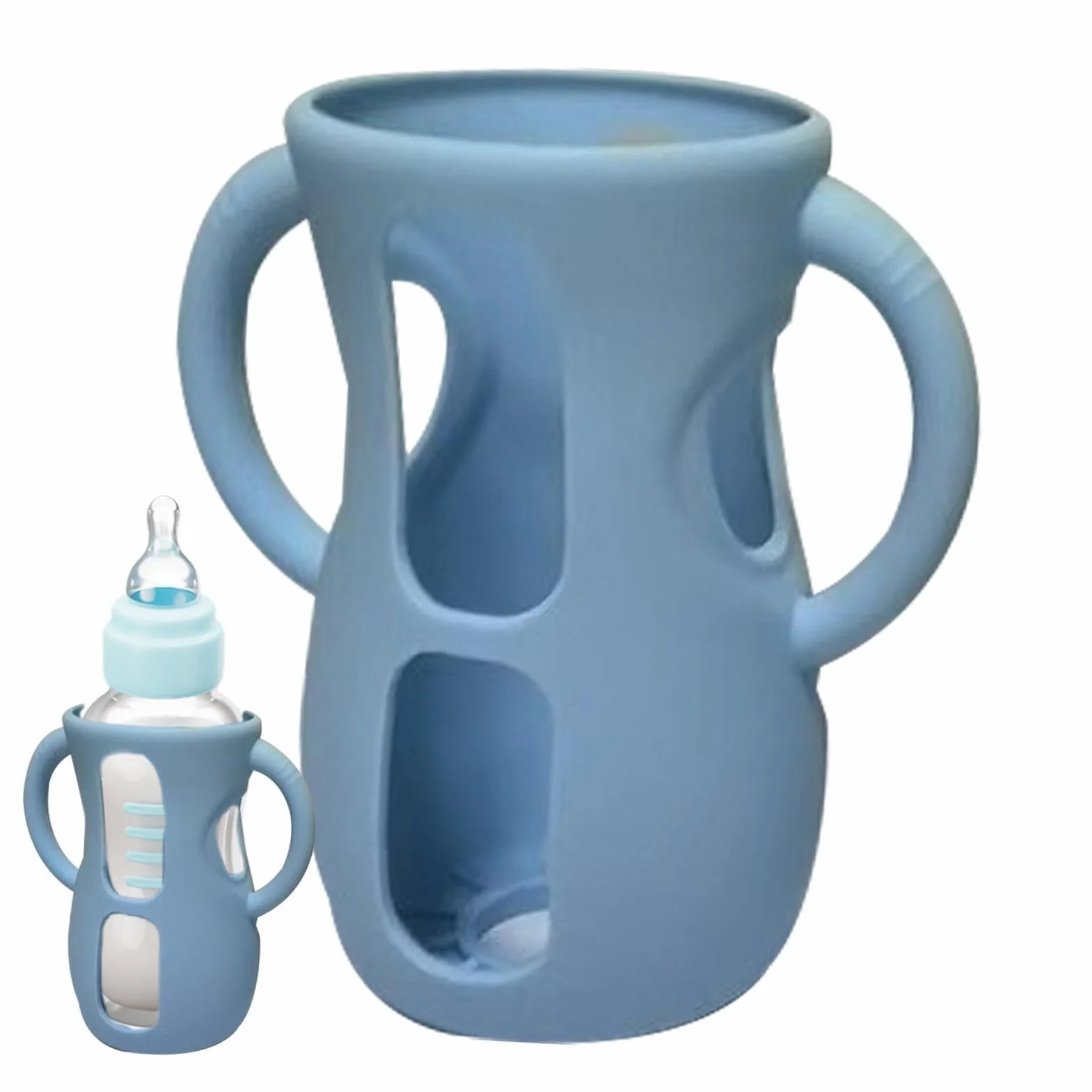Custodia per biberon in vetro, custodia in silicone per biberon in vetro - Portabiberon da allattamento con manici - Portabottiglie Antigoccia e Antiurto, Lavabile in Lavastoviglie