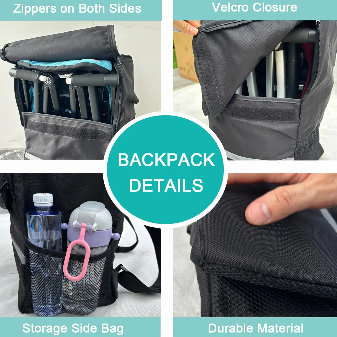 Borsa da viaggio pieghevole per passeggino compatibile con passeggini della serie Cybex (come Libelle, Coya, Beezy) - Dimensioni grandi e piccole - Tessuto resistente, Nero , Small Size (35*20*50CM)